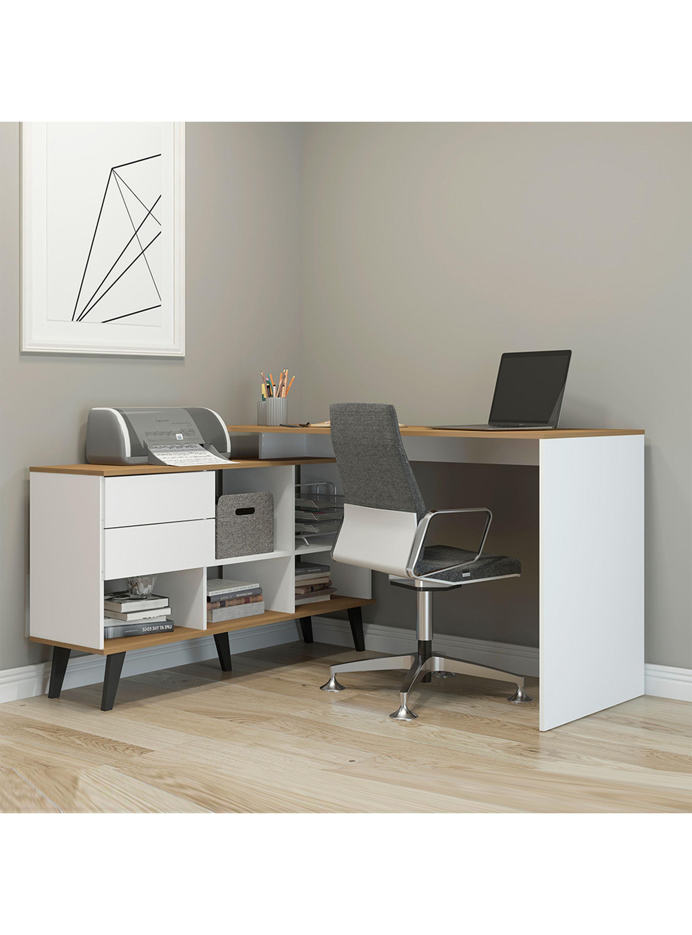 Escritorio Esquinero 2 Cajones Hoga Gold Blanco Avellana-2