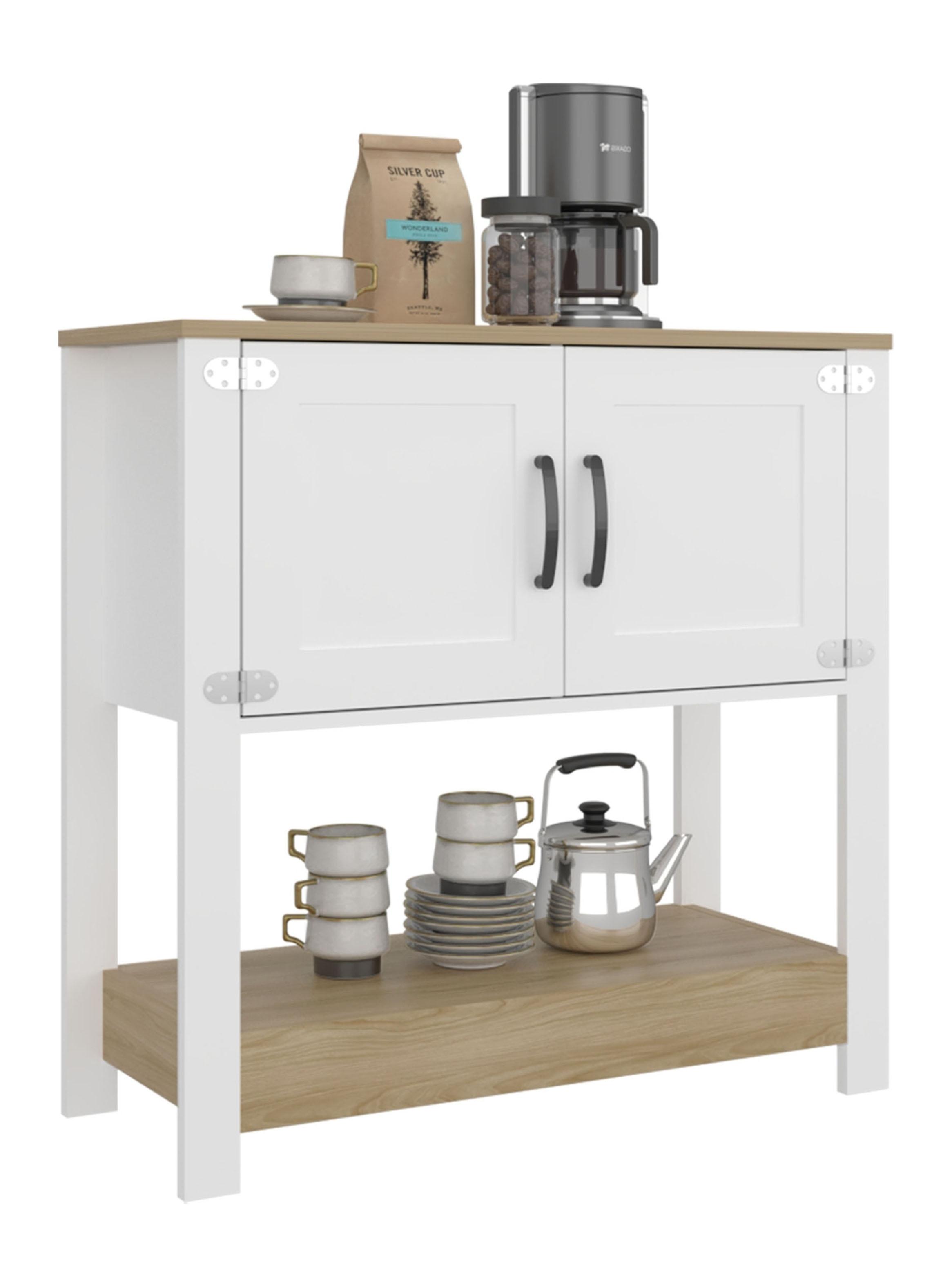 Estación de Café 2 Puertas Latte Blanco y Fresno-3