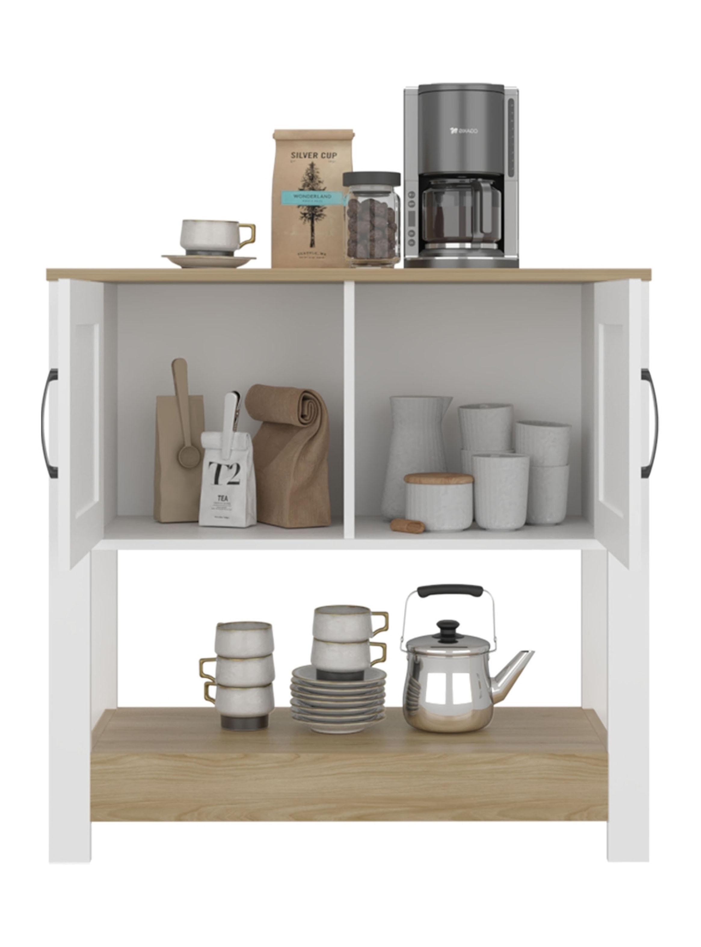 Estación de Café 2 Puertas Latte Blanco y Fresno-2