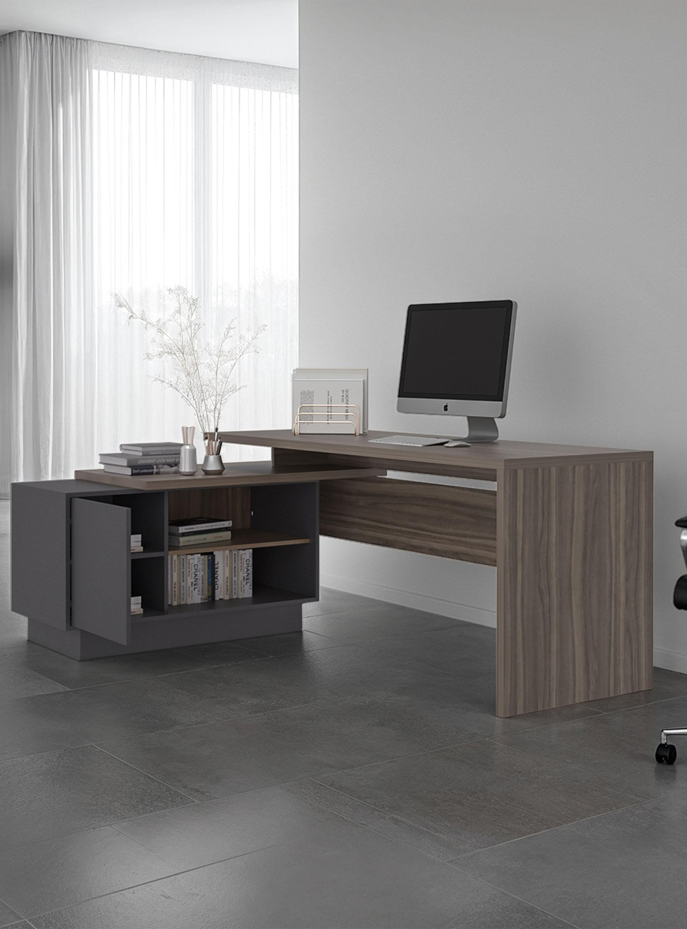 Escritorio En L 1 Puerta Office Avellana y Plomo-4