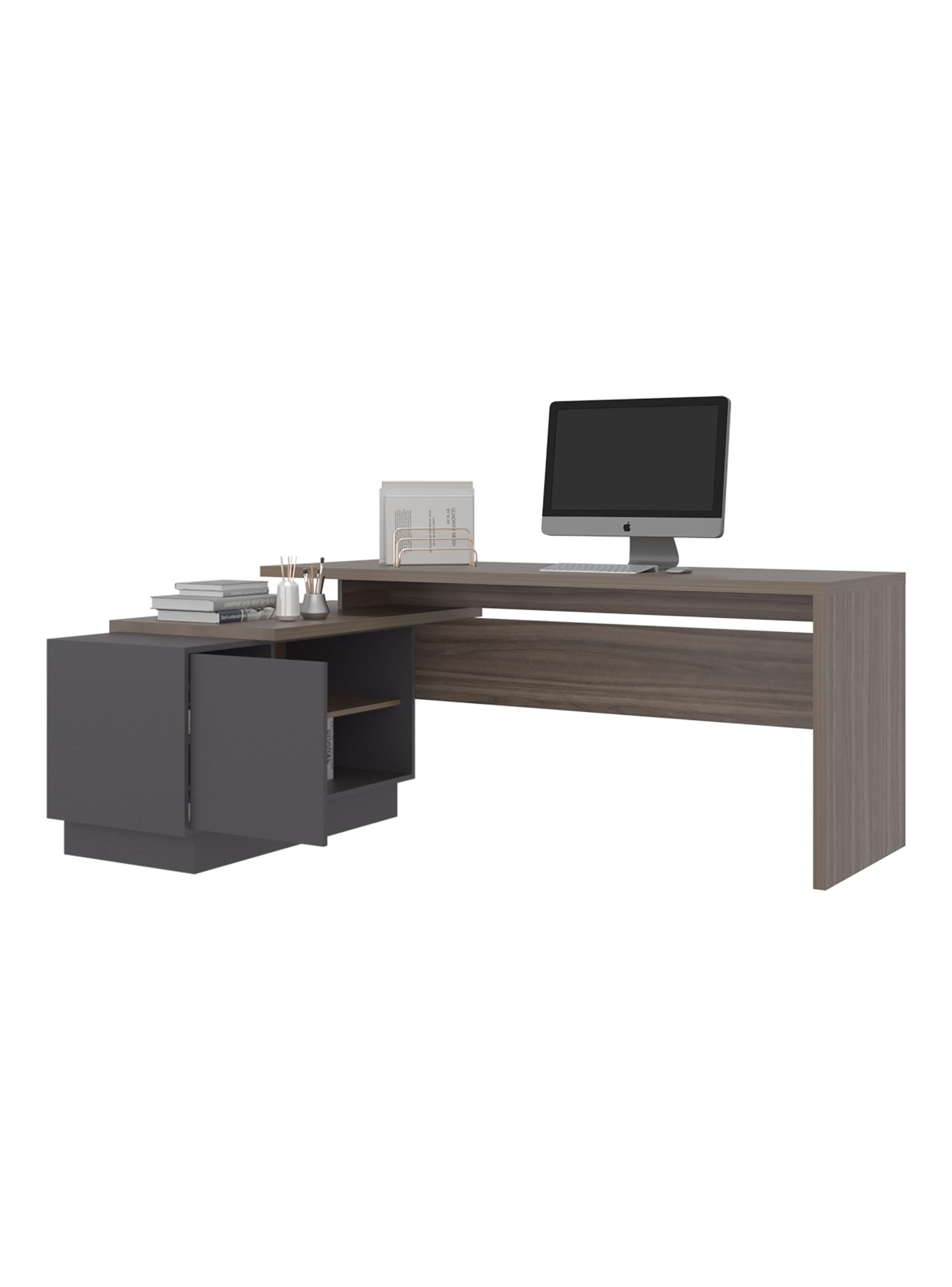 Escritorio En L 1 Puerta Office Avellana y Plomo-2