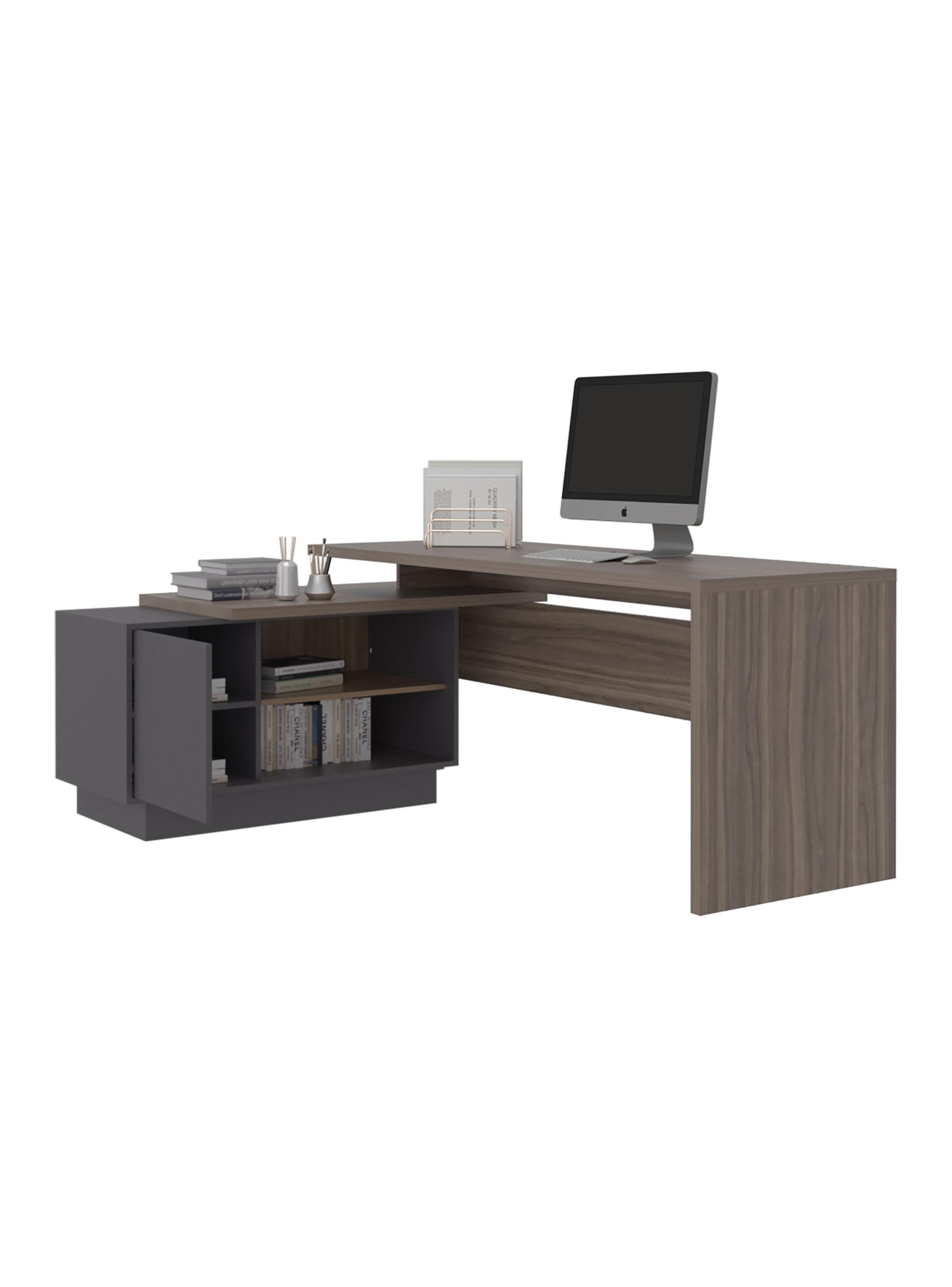 Escritorio En L 1 Puerta Office Avellana y Plomo-3