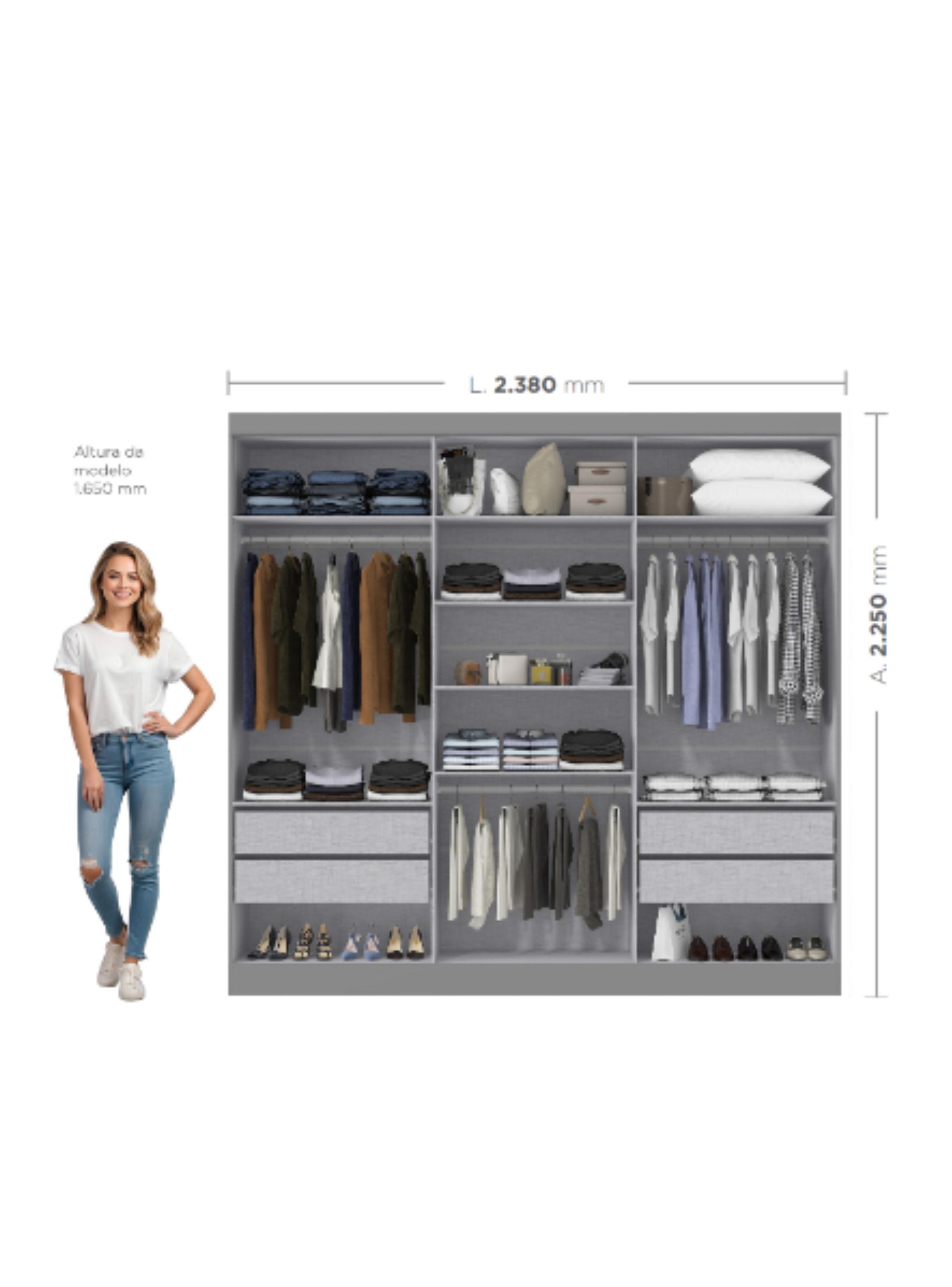 Clóset 12K 6 Puertas 4 Cajones Gris-1