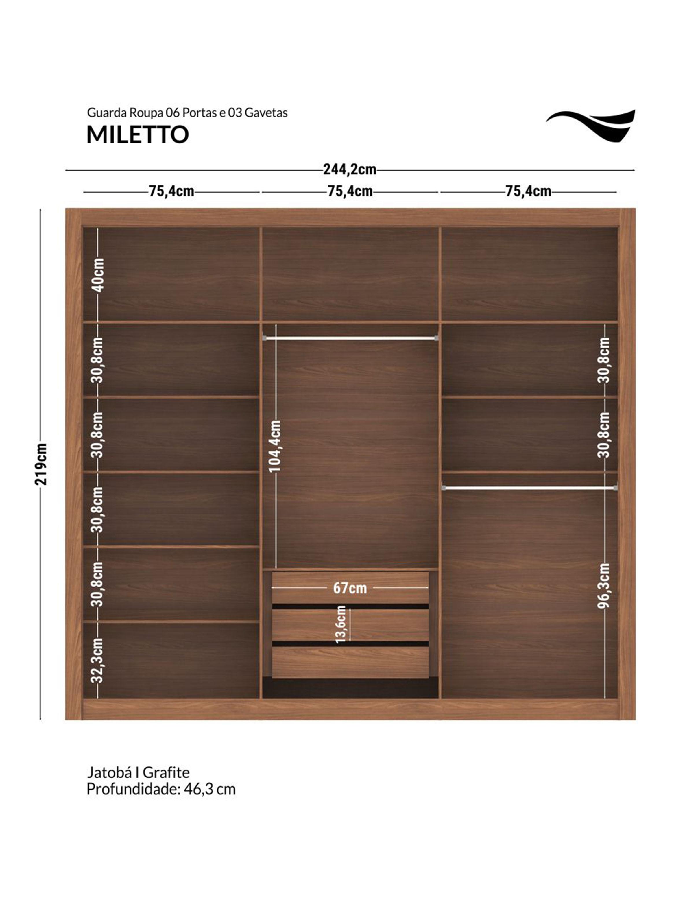 Clóset 6 Puertas 3 Cajones Grafito Miletto-1
