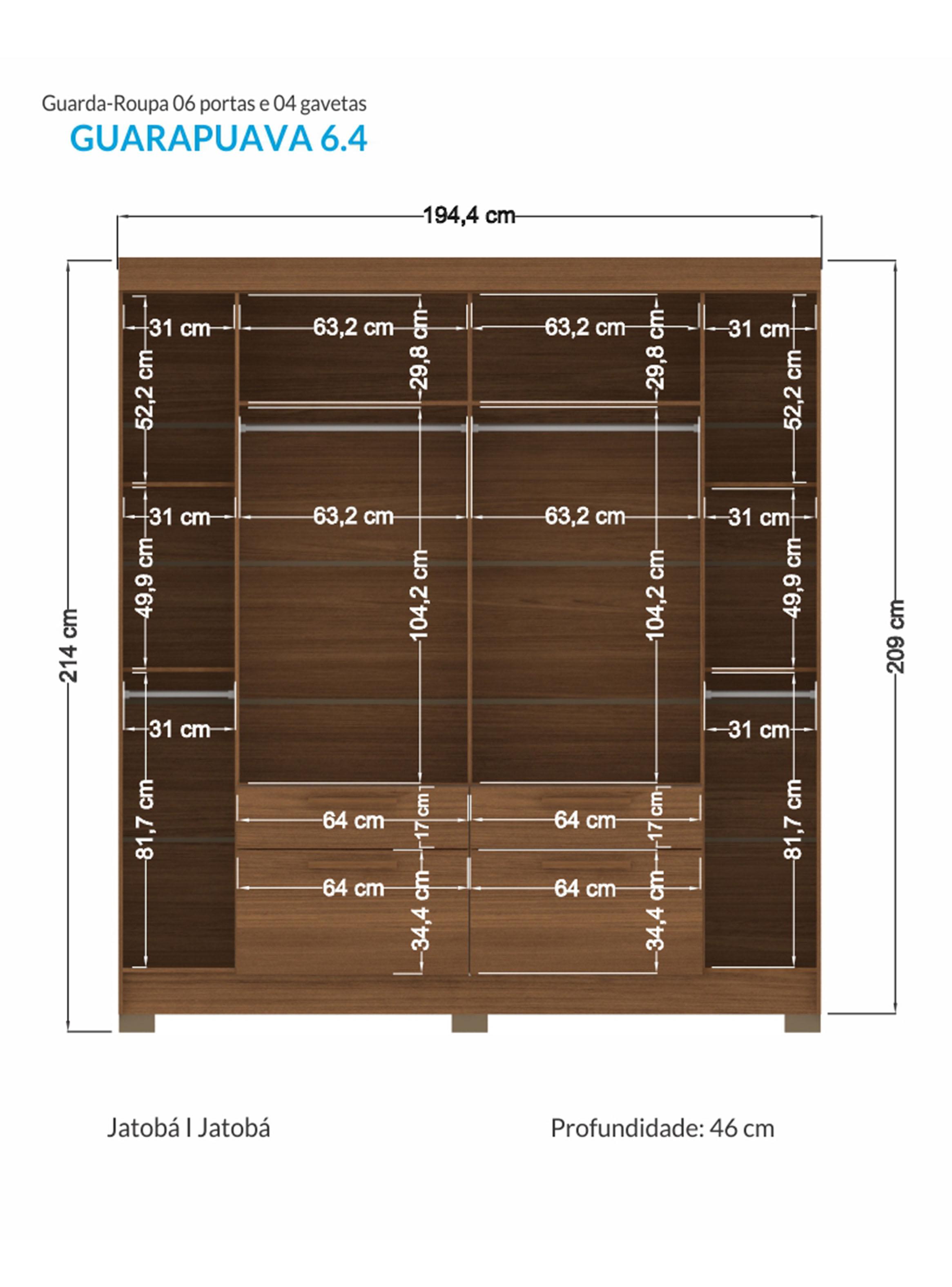 Clóset 6 Puertas 4 Cajones Jatoba Guarapuava-1