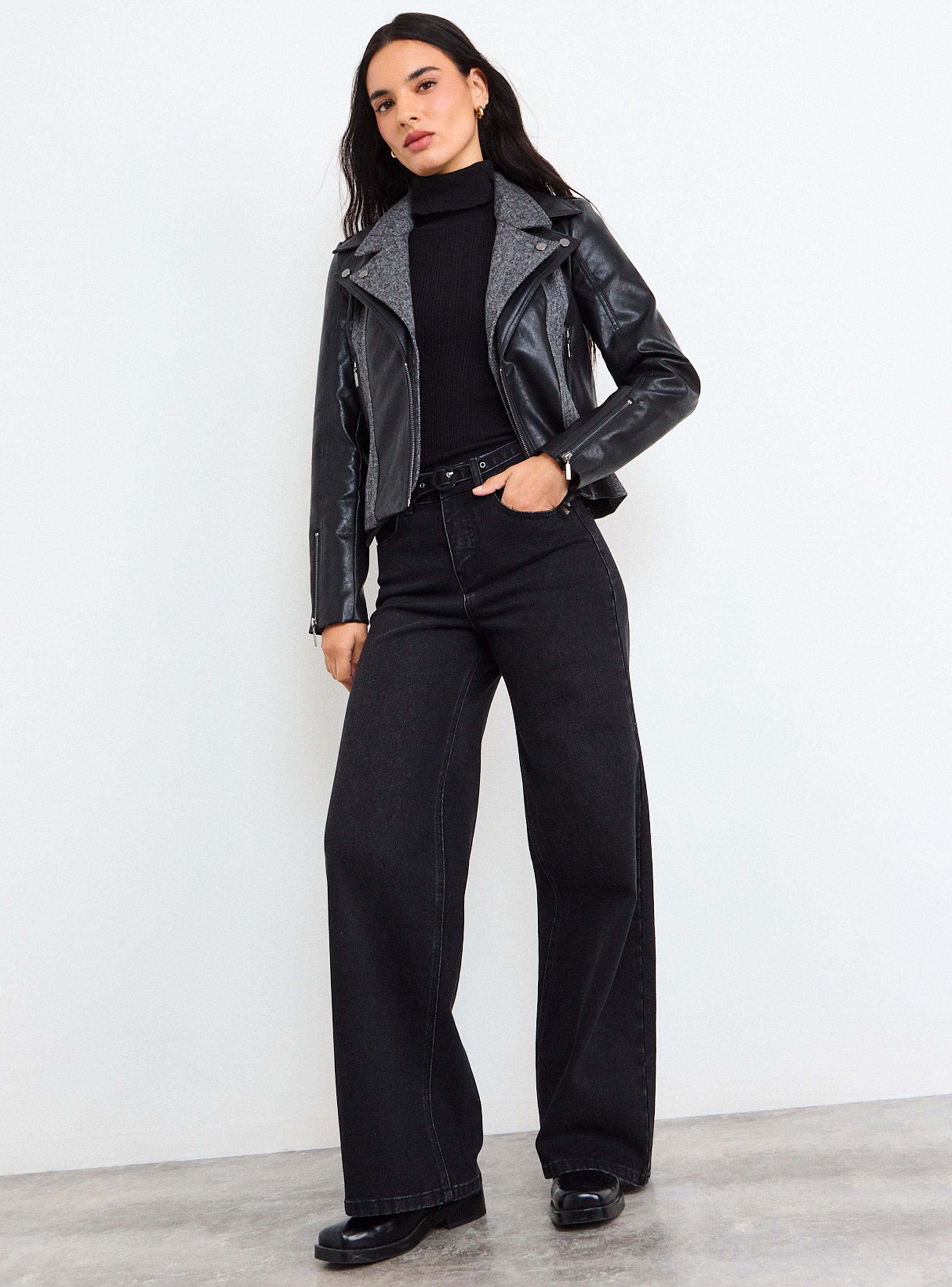 Chaqueta Lisa Biker Cuello V Cierre-4