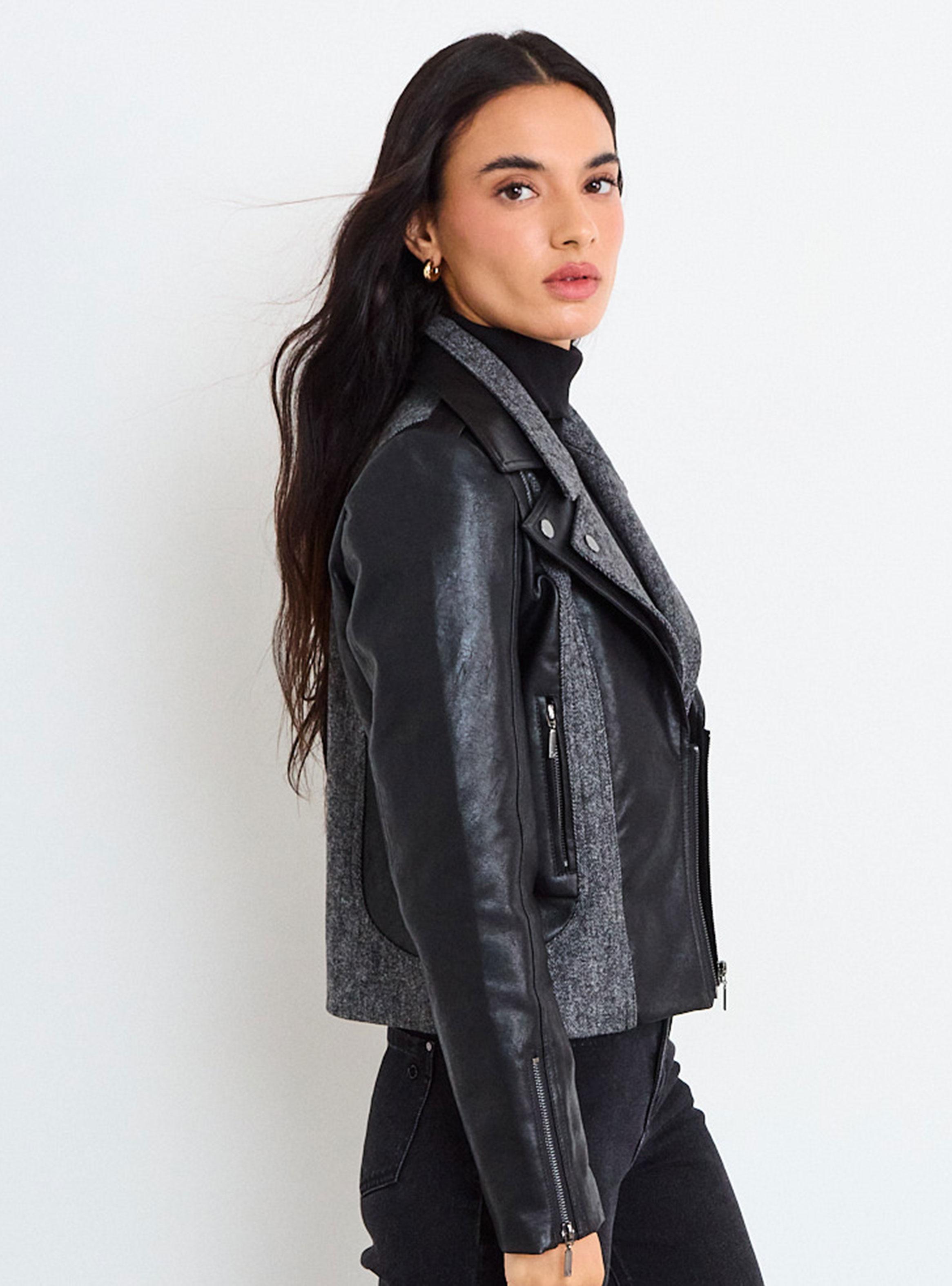 Chaqueta Lisa Biker Cuello V Cierre-2