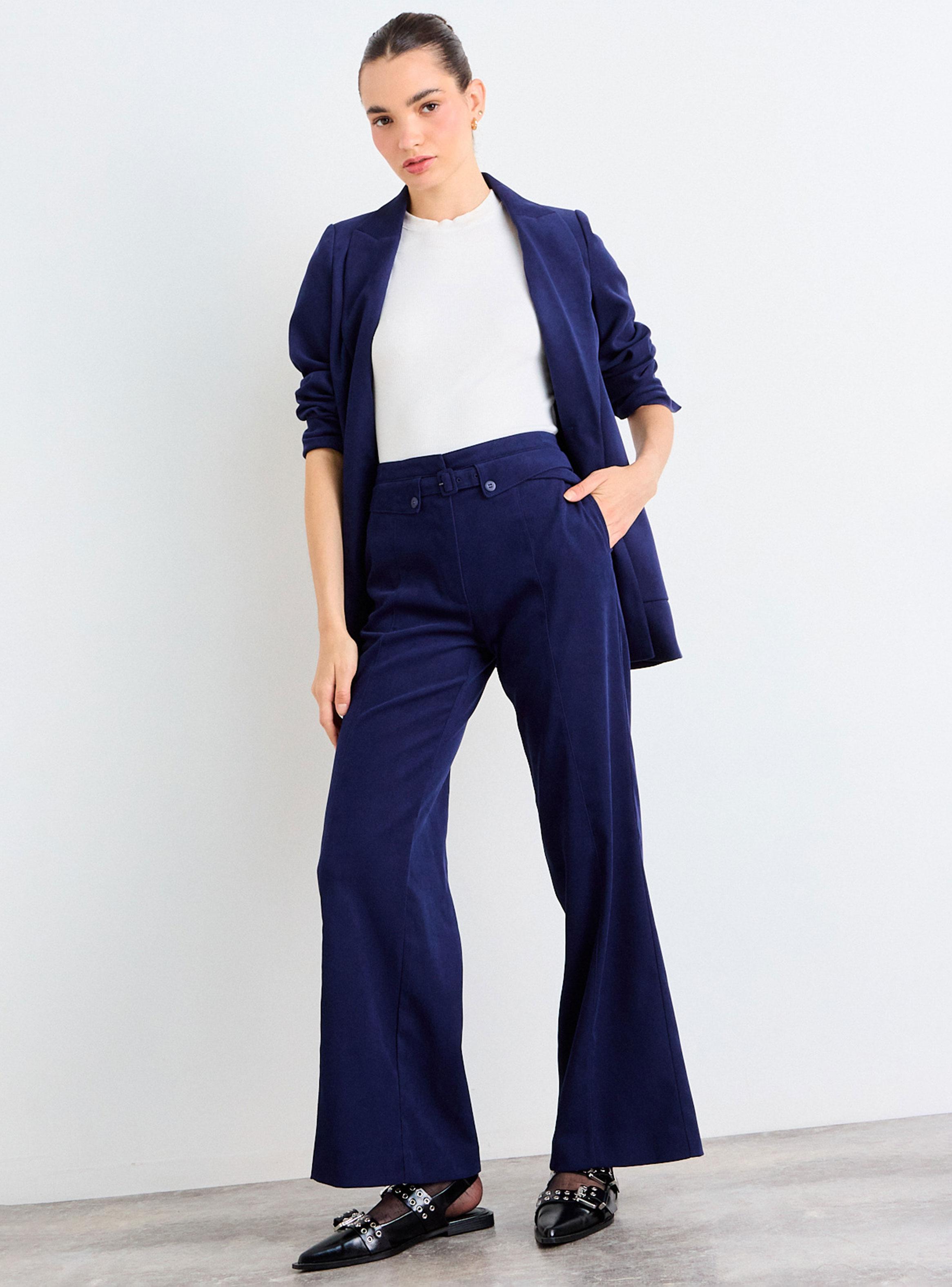 Pantalón Liso Wide Leg de Tiro Medio-4