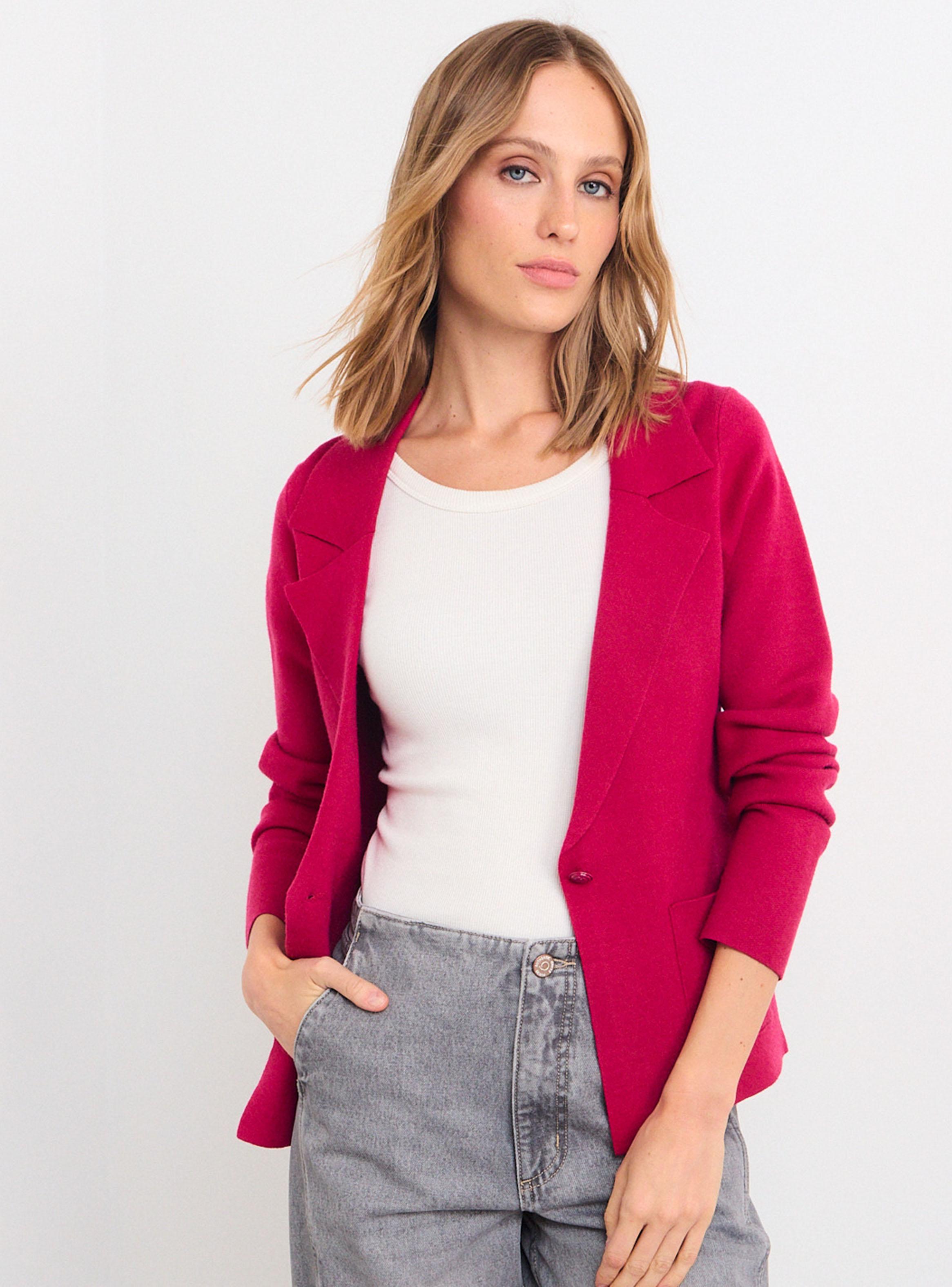 Blazer Tejido Cuello V Botón-0