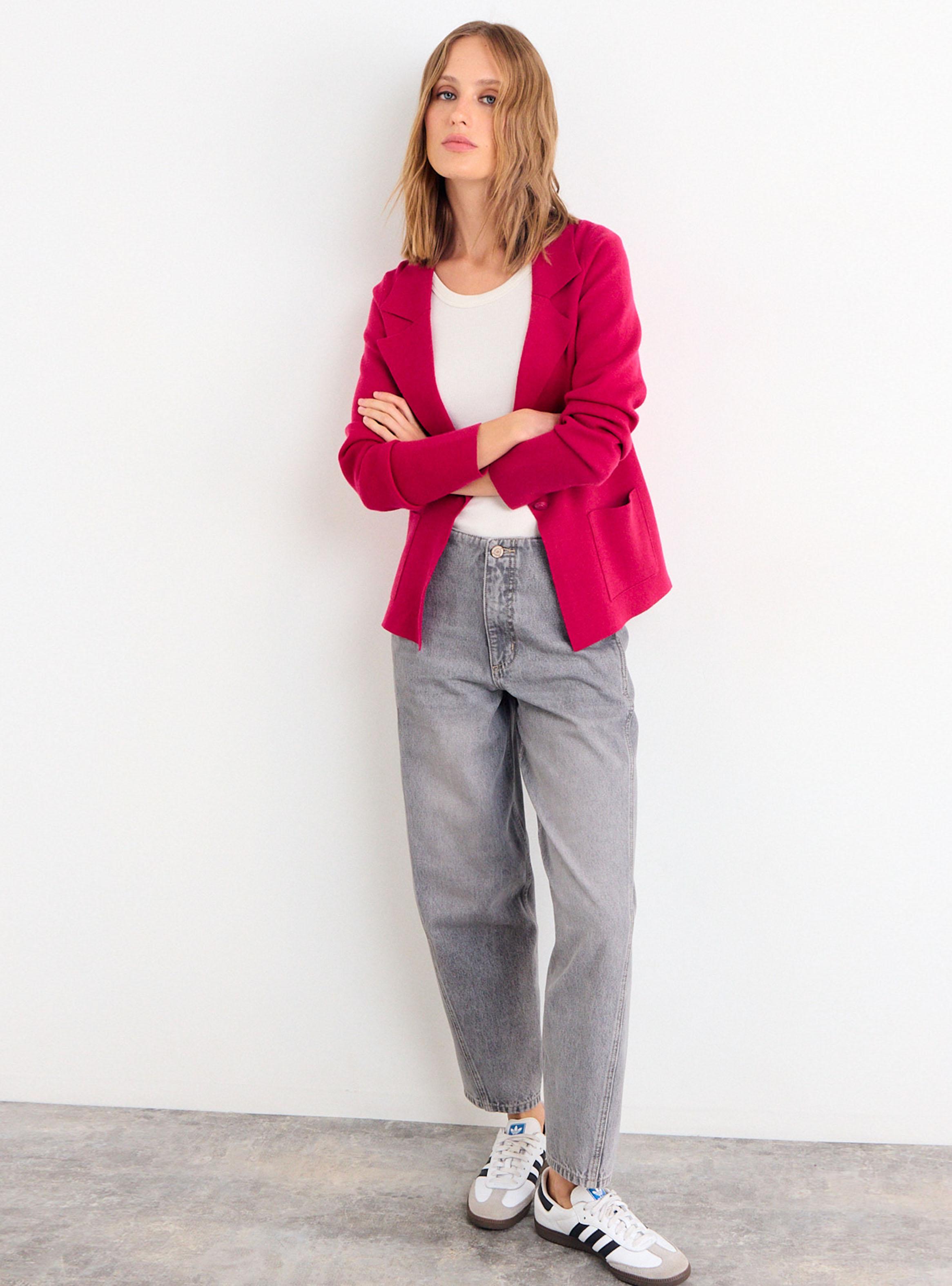 Blazer Tejido Cuello V Botón-4