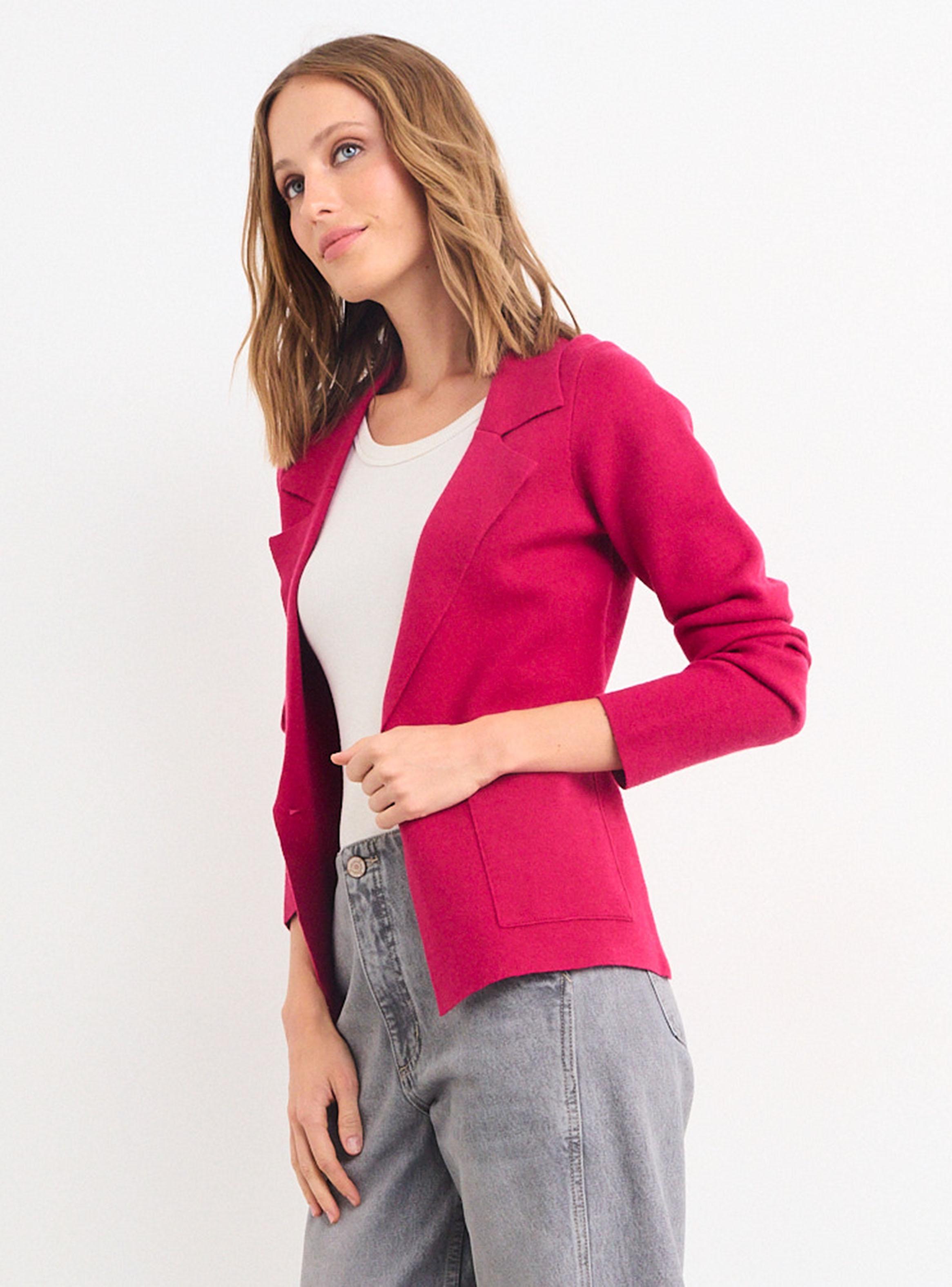 Blazer Tejido Cuello V Botón-2