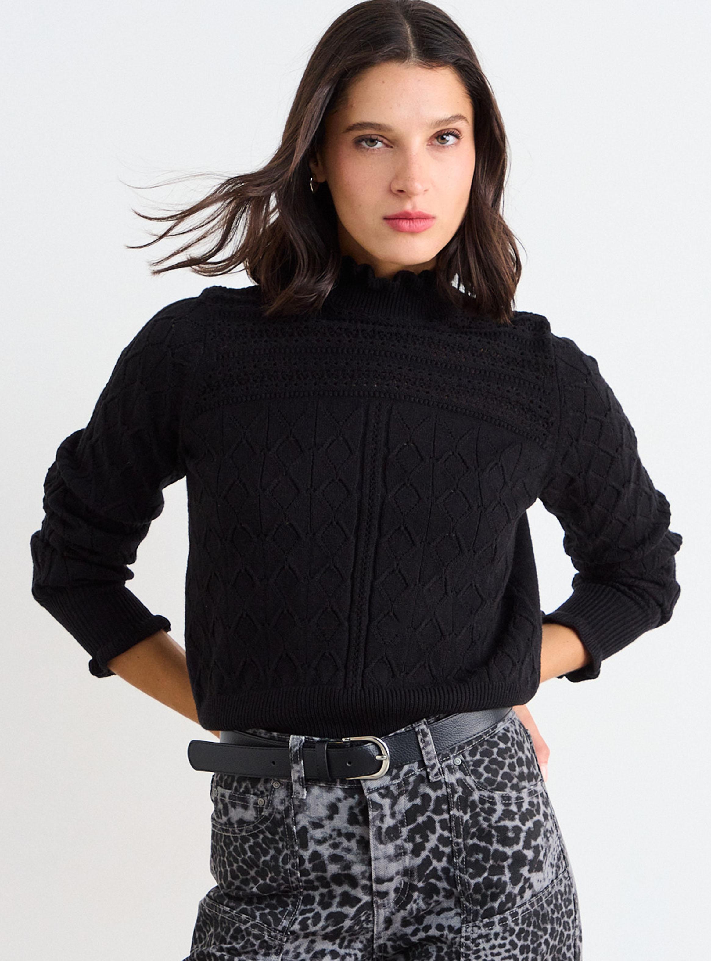 Sweater Cuello Alto Ondulado Regular-0