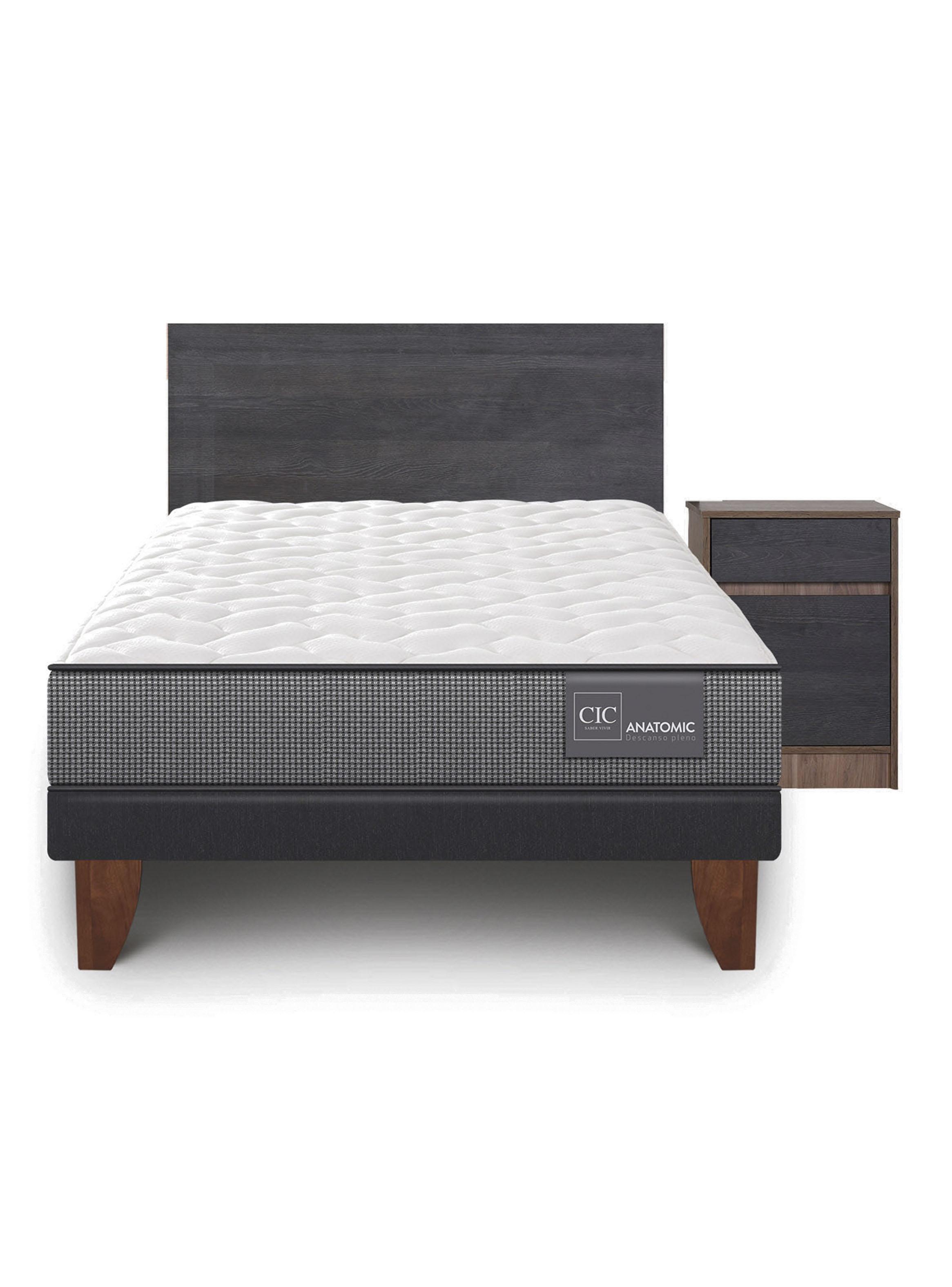 Cama Europea Anatomic 1.5 Plazas + Muebles Espresso-2