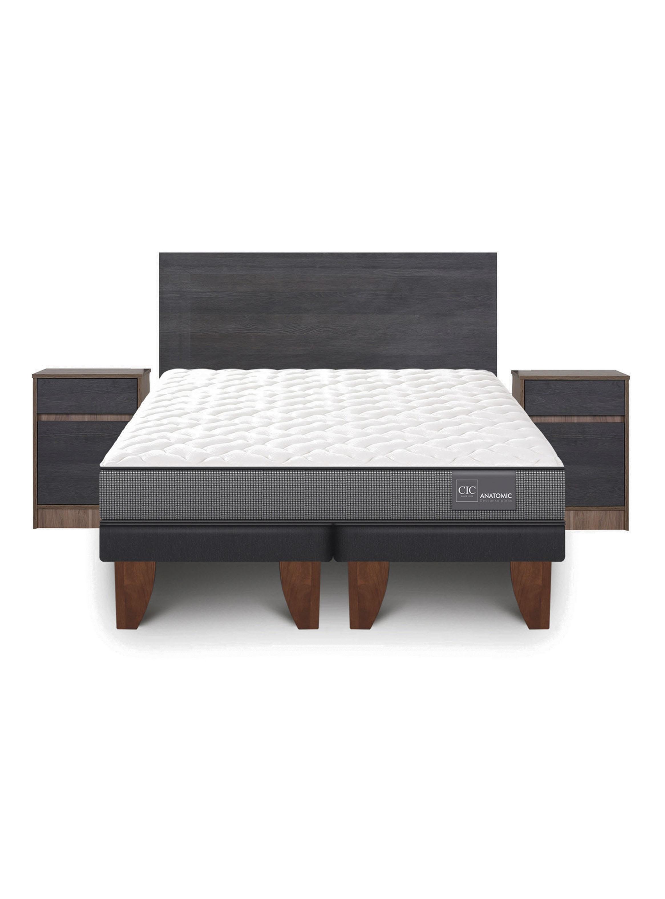 Cama Europea Anatomic 2 Plazas Base Dividida + Set Muebles Espresso-2