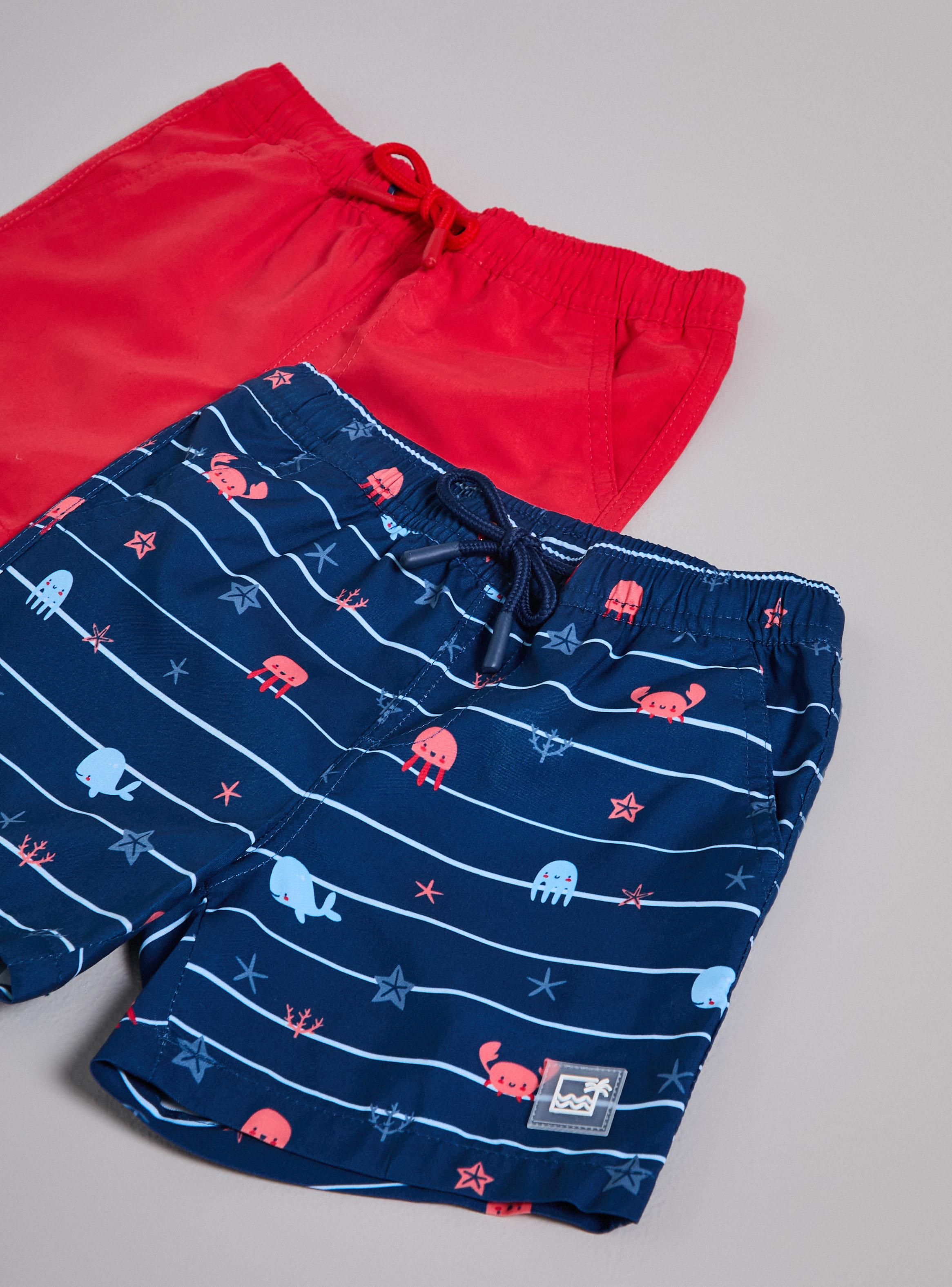 Traje de Baño Bipack Estampado Marino y Color Sólido-3