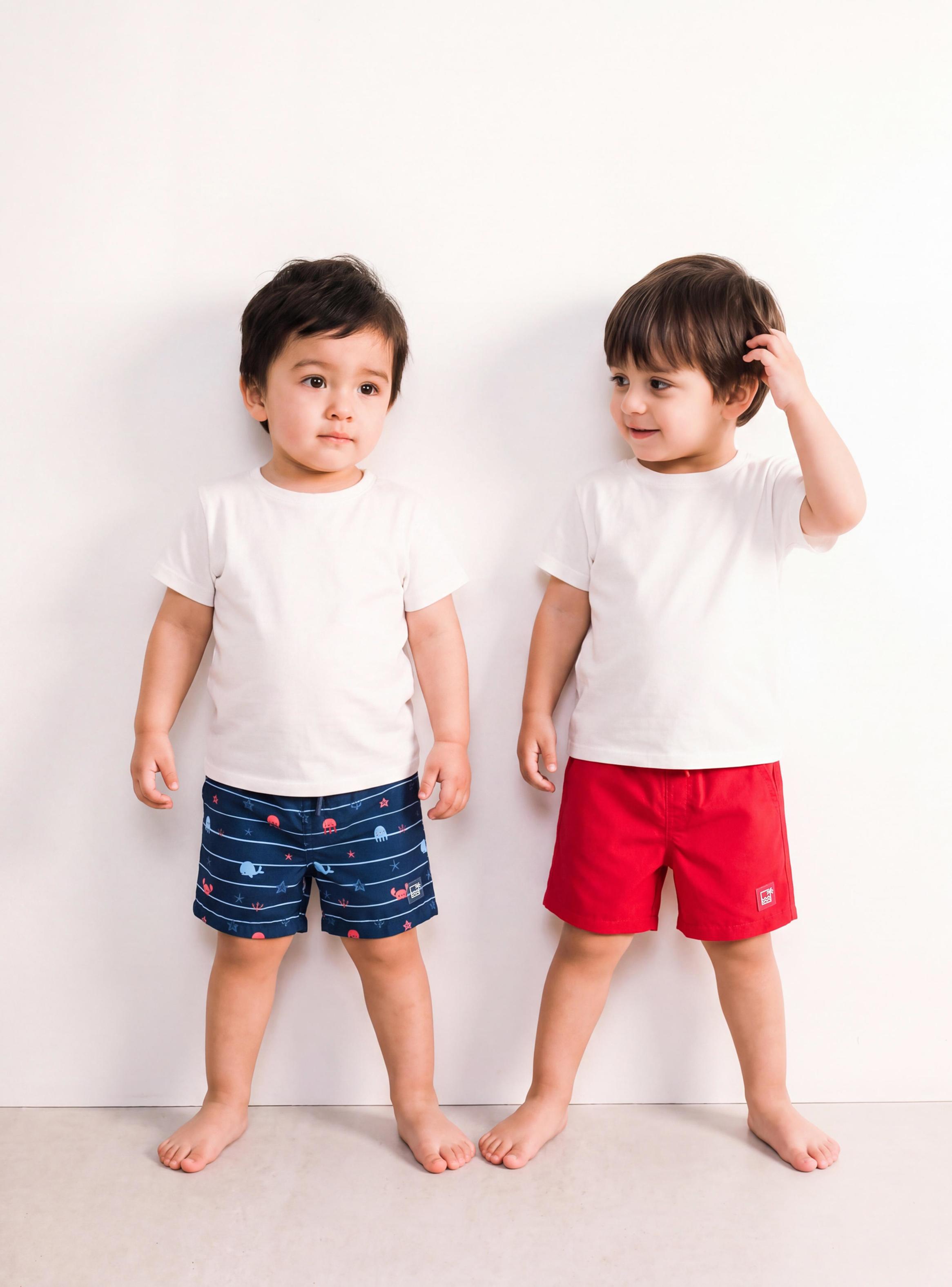 Traje de Baño Bipack Estampado Marino y Color Sólido-1