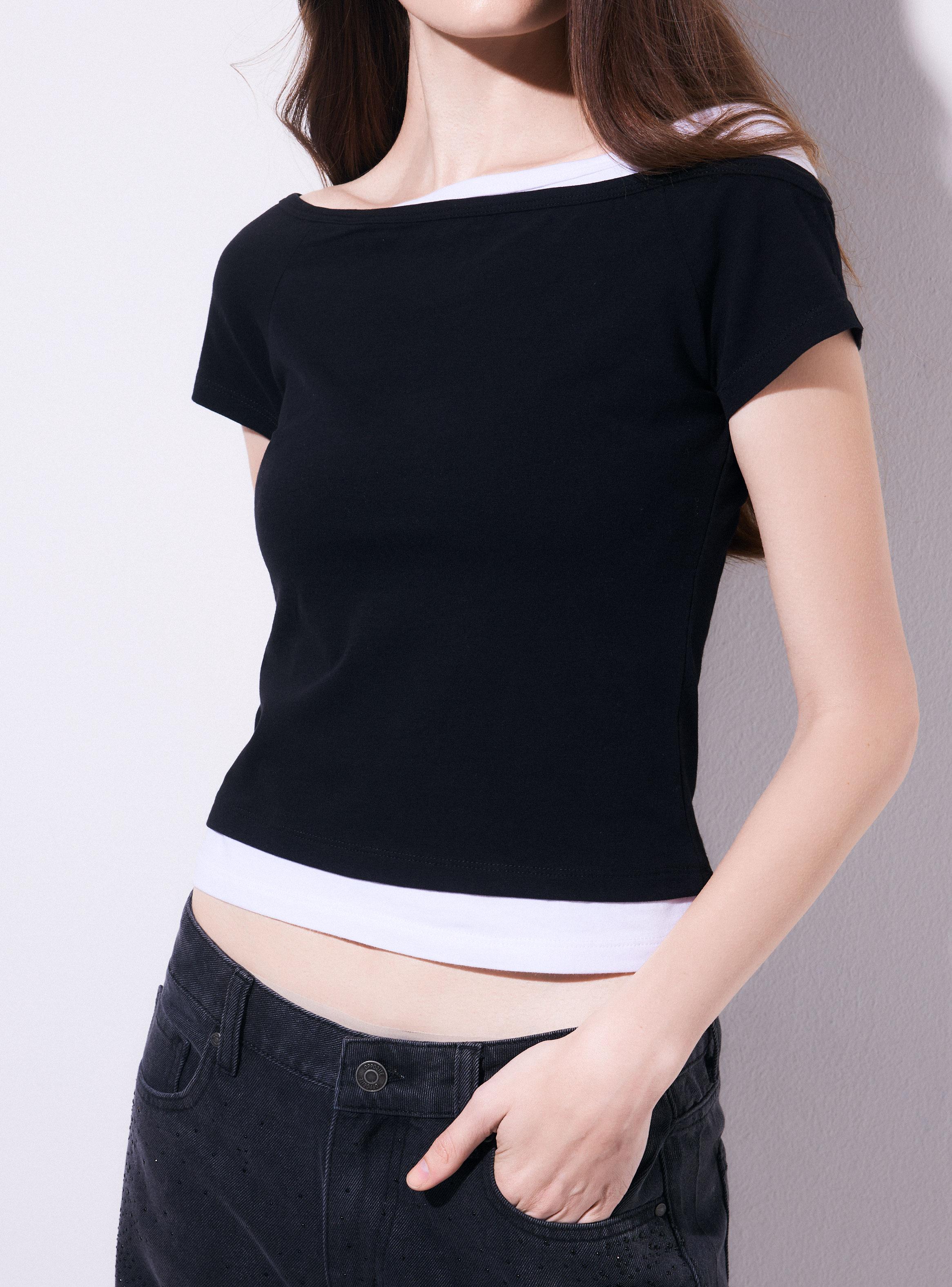 Polera Doble Capa Manga Corta Off Shoulder-3