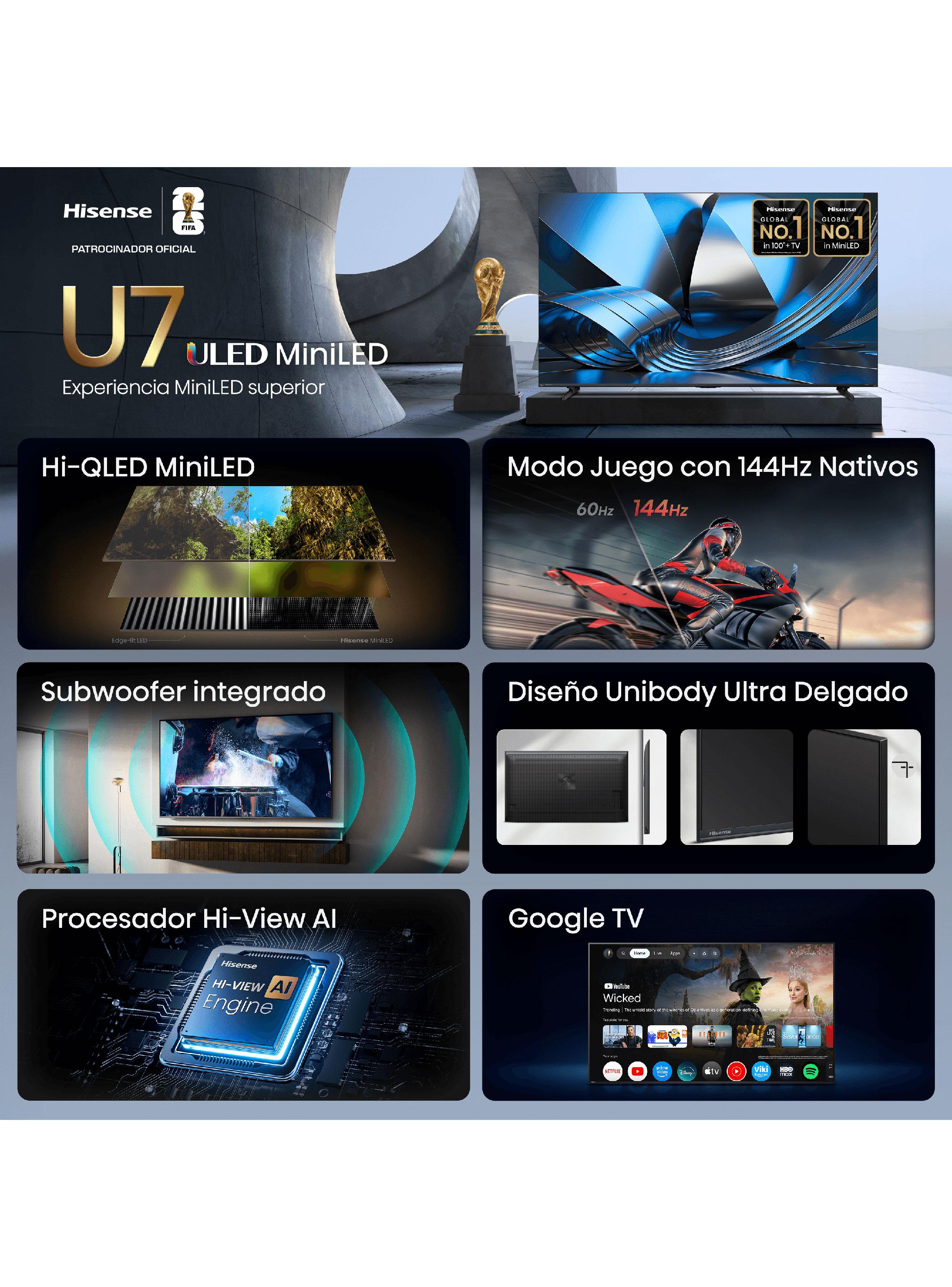 Mini LED Smart TV 65'' 4K UHD 144Hz Google TV 65U7ESG-2