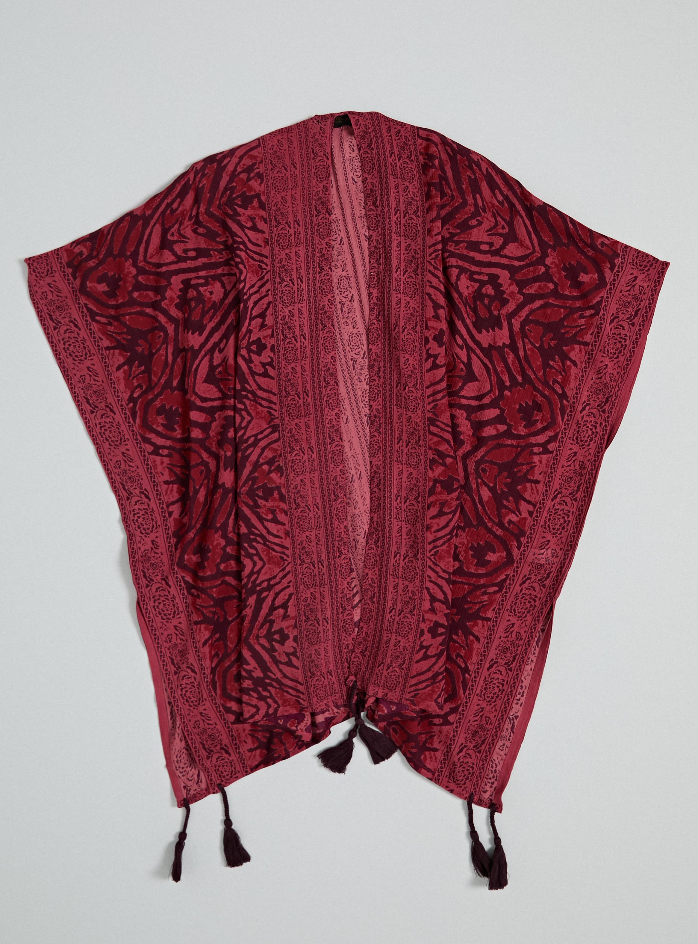 Kimono Estampado con Detalles Pompón-0