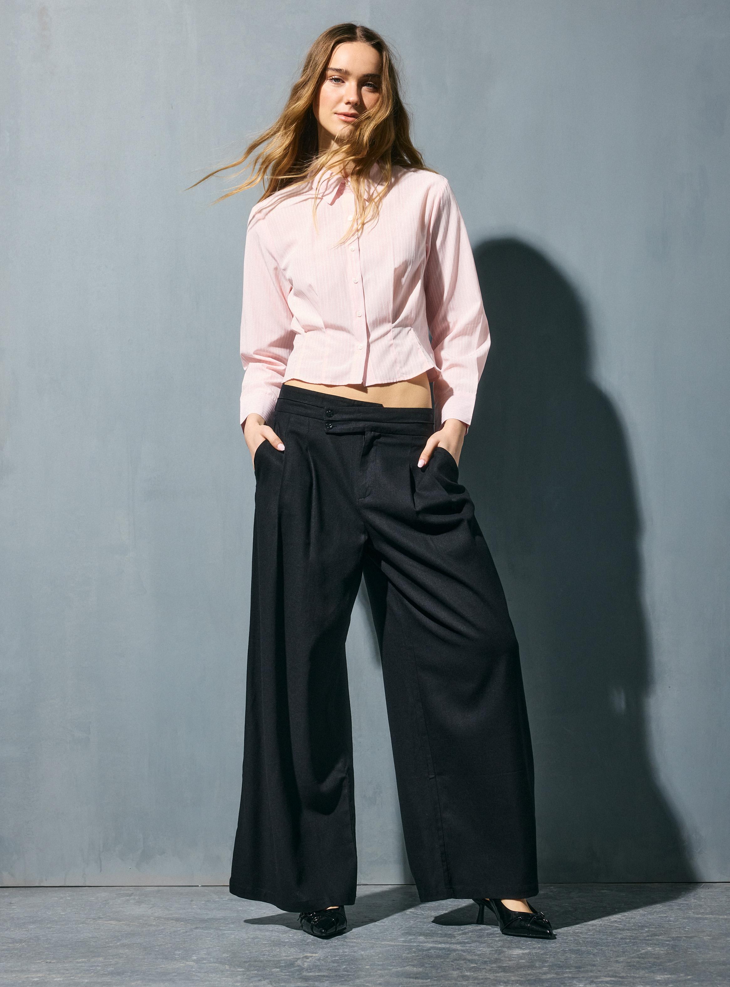 Pantalón Wide Leg Tiro Alto Cordón-4