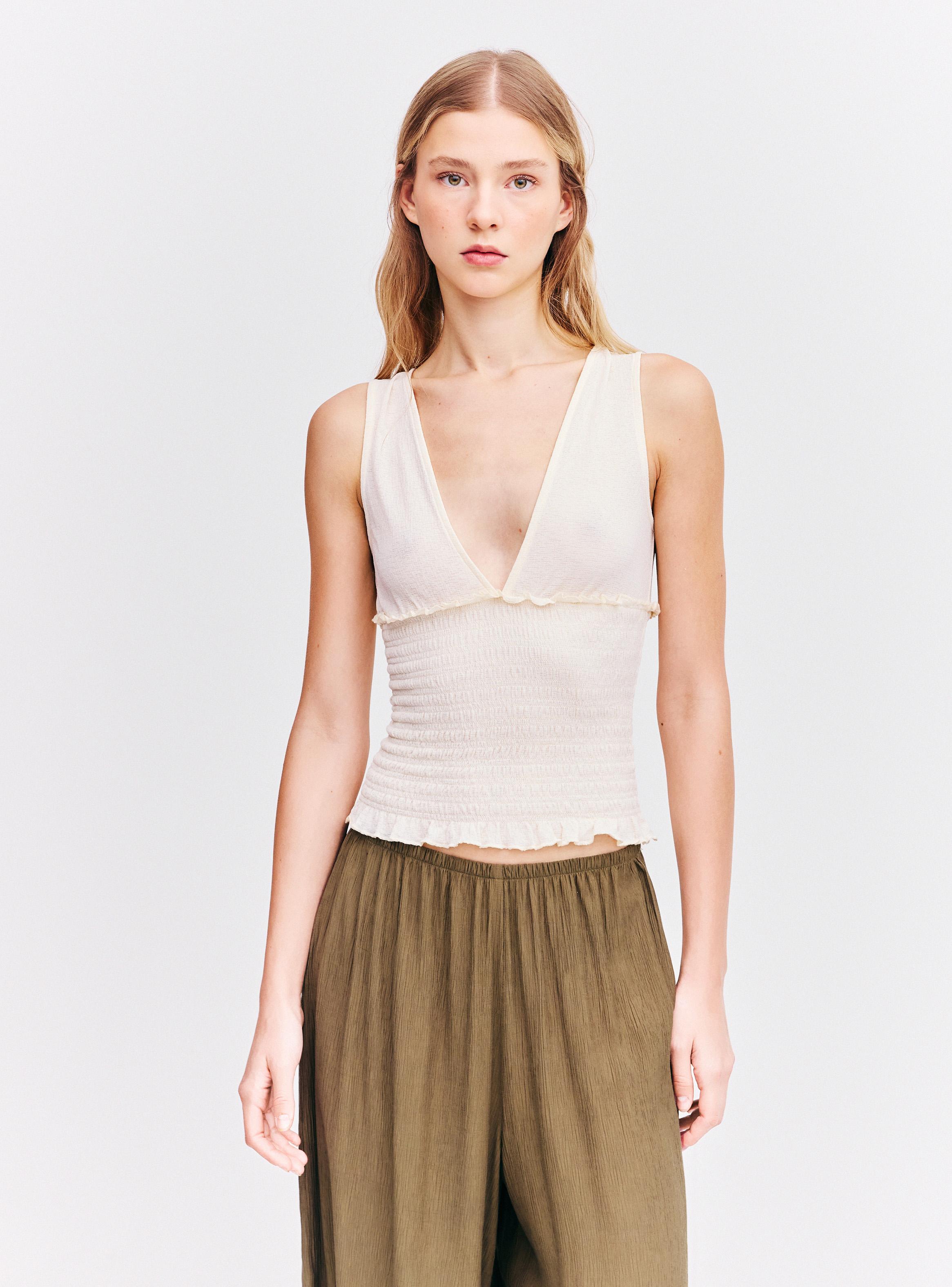 Blusa Escote V Profundo con Fruncido-0