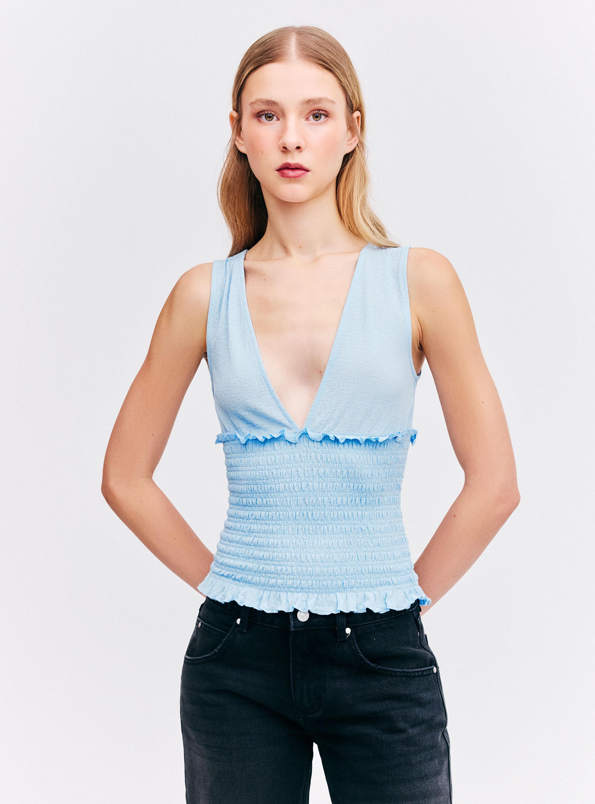 Blusa Escote V Profundo con Fruncido-0