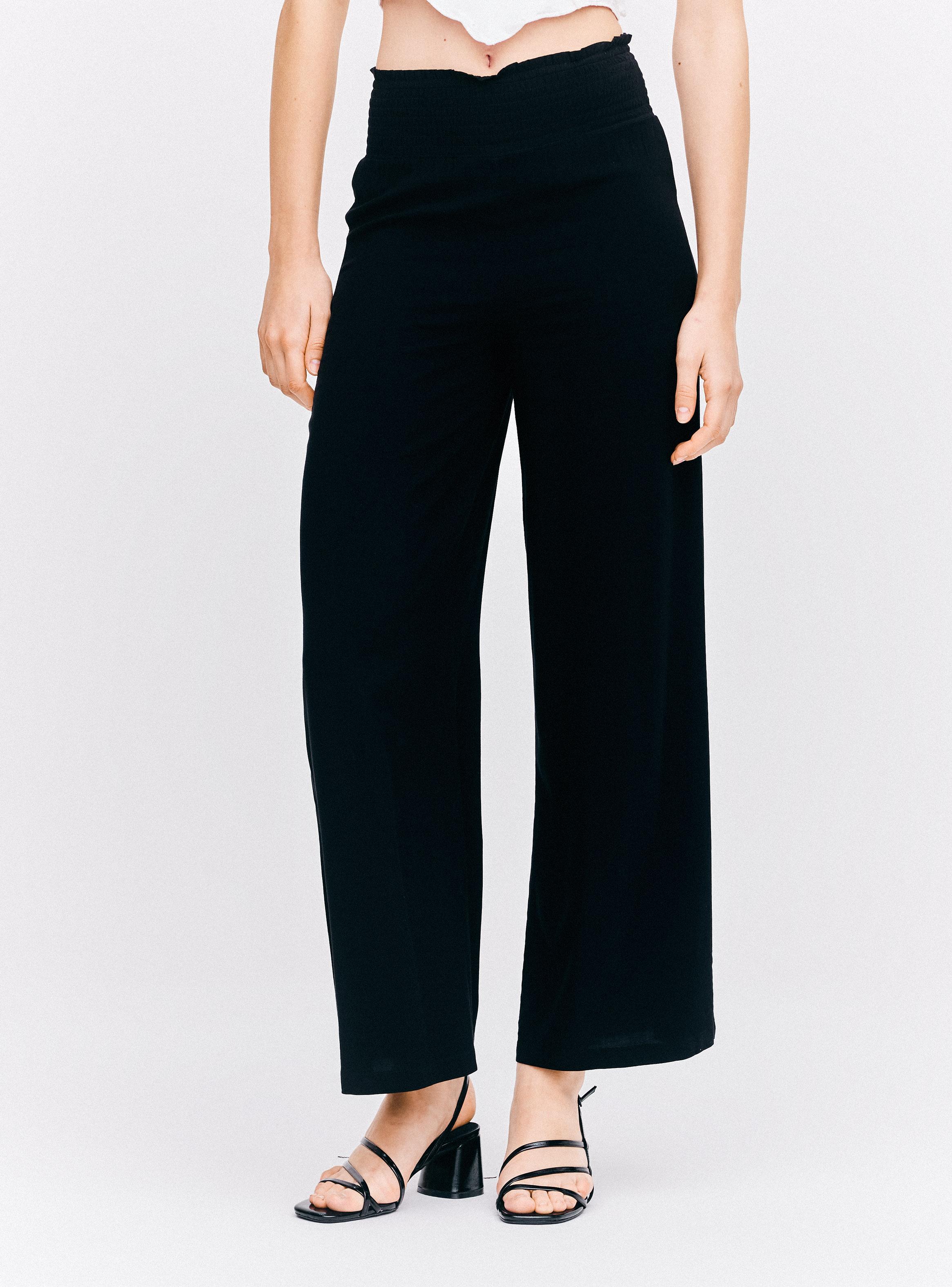 Pantalón Wide Leg Tiro Medio y Cintura Elasticada-0