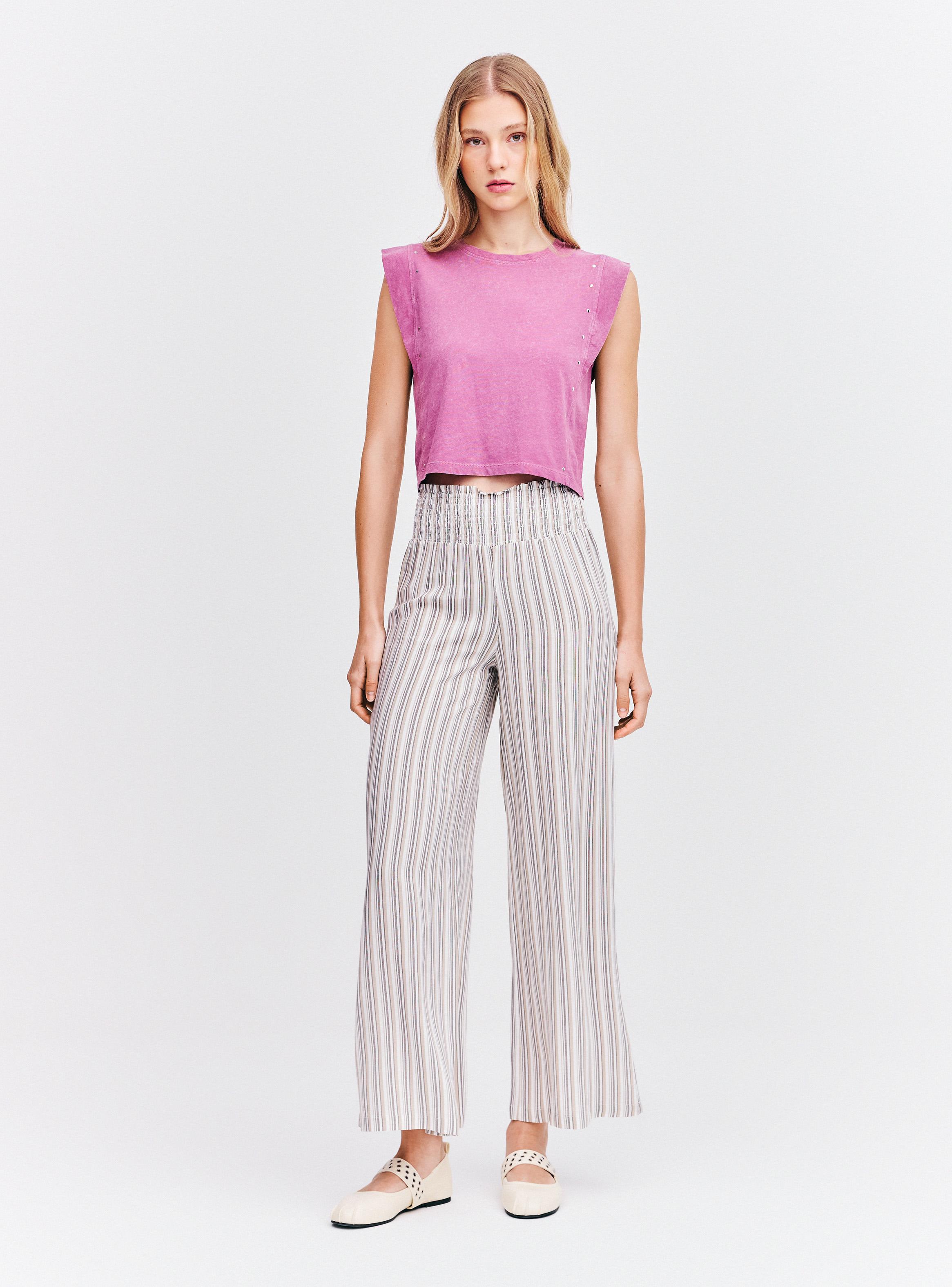 Pantalón Wide Leg Tiro Medio y Cintura Elasticada-4