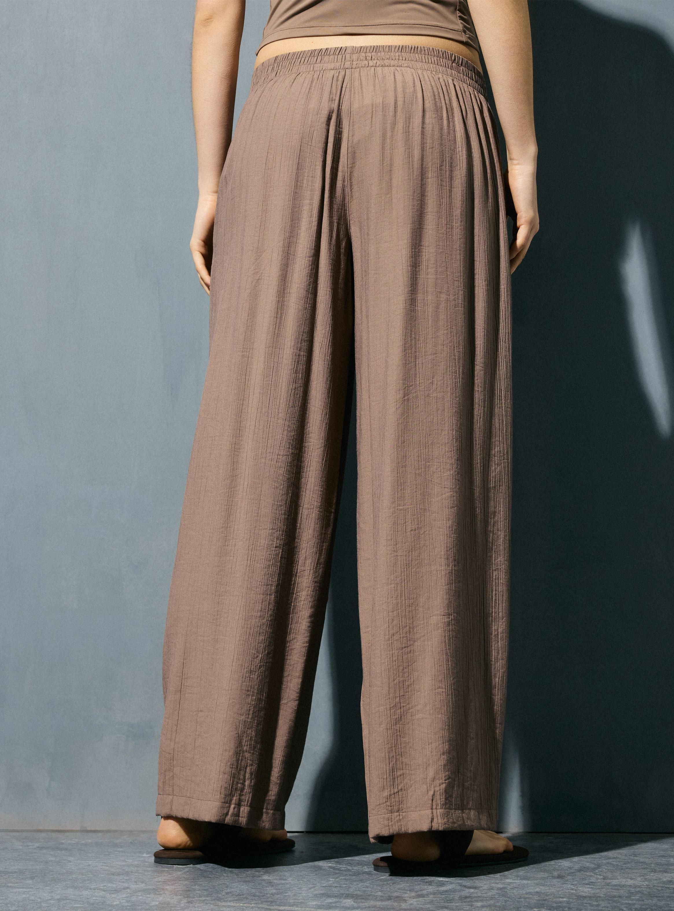 Pantalón Tiro Medio Pretina Elasticada Wide Leg-1