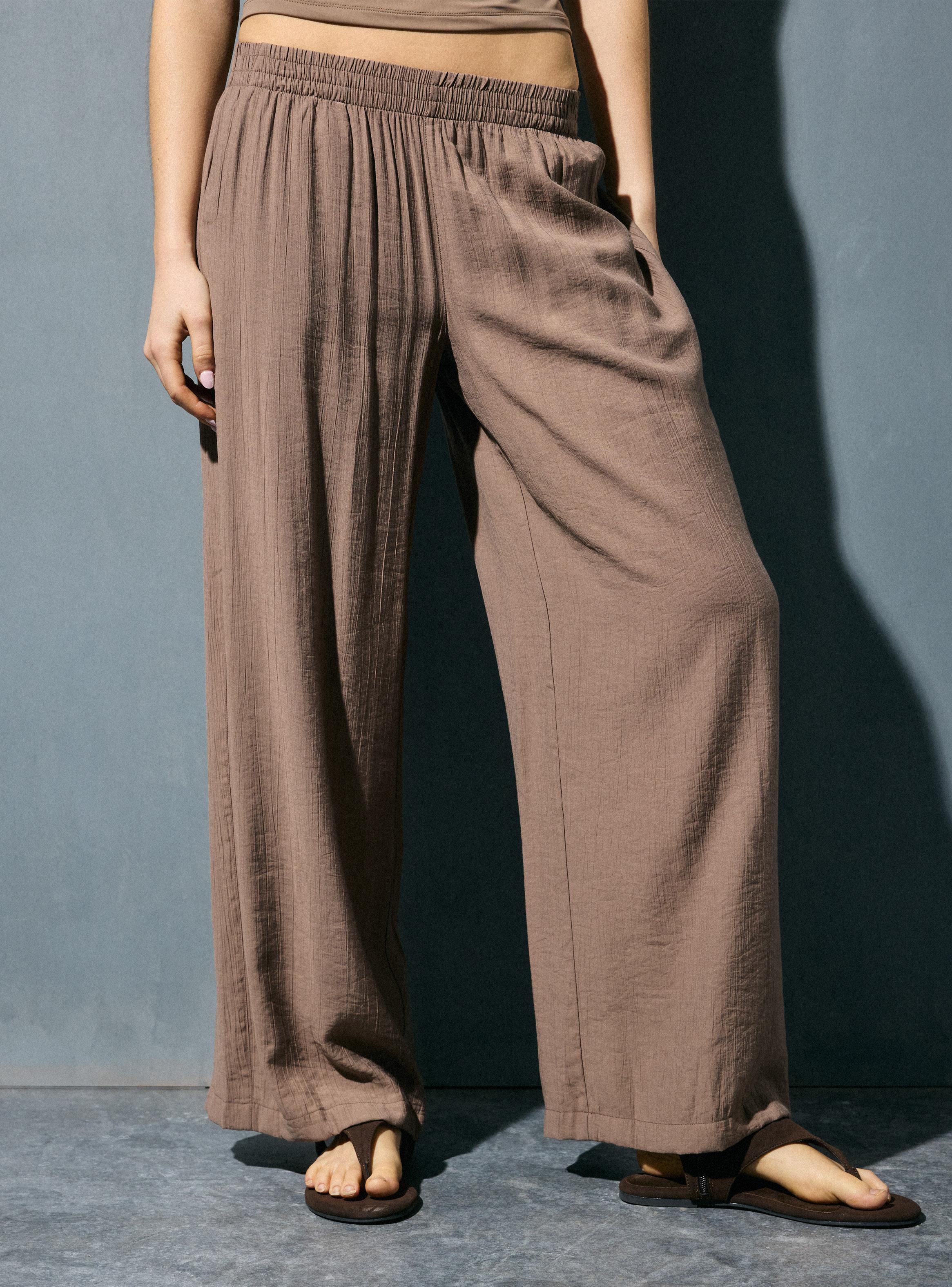 Pantalón Tiro Medio Pretina Elasticada Wide Leg-0