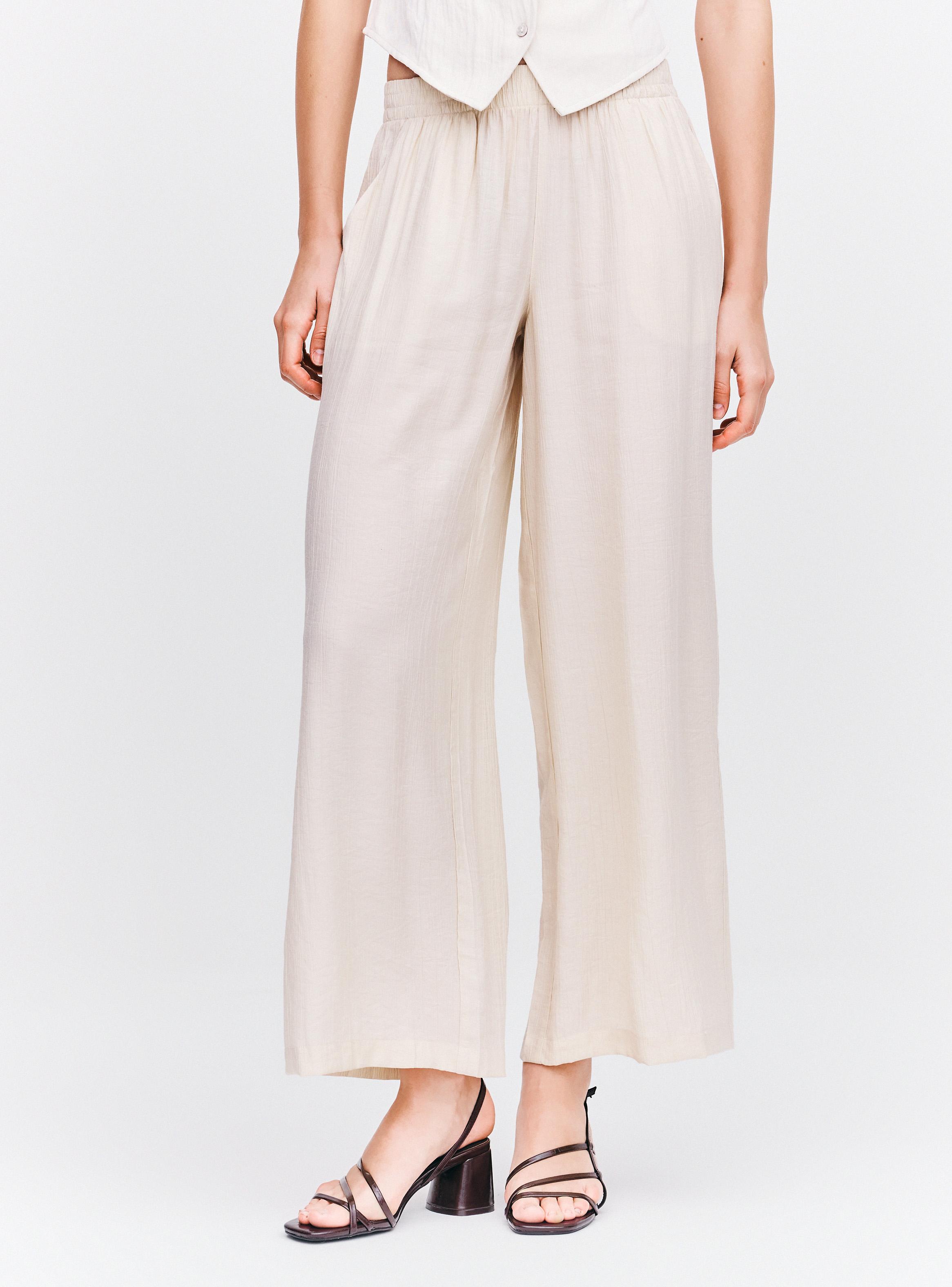 Pantalón Tiro Medio Pretina Elasticada Wide Leg-0