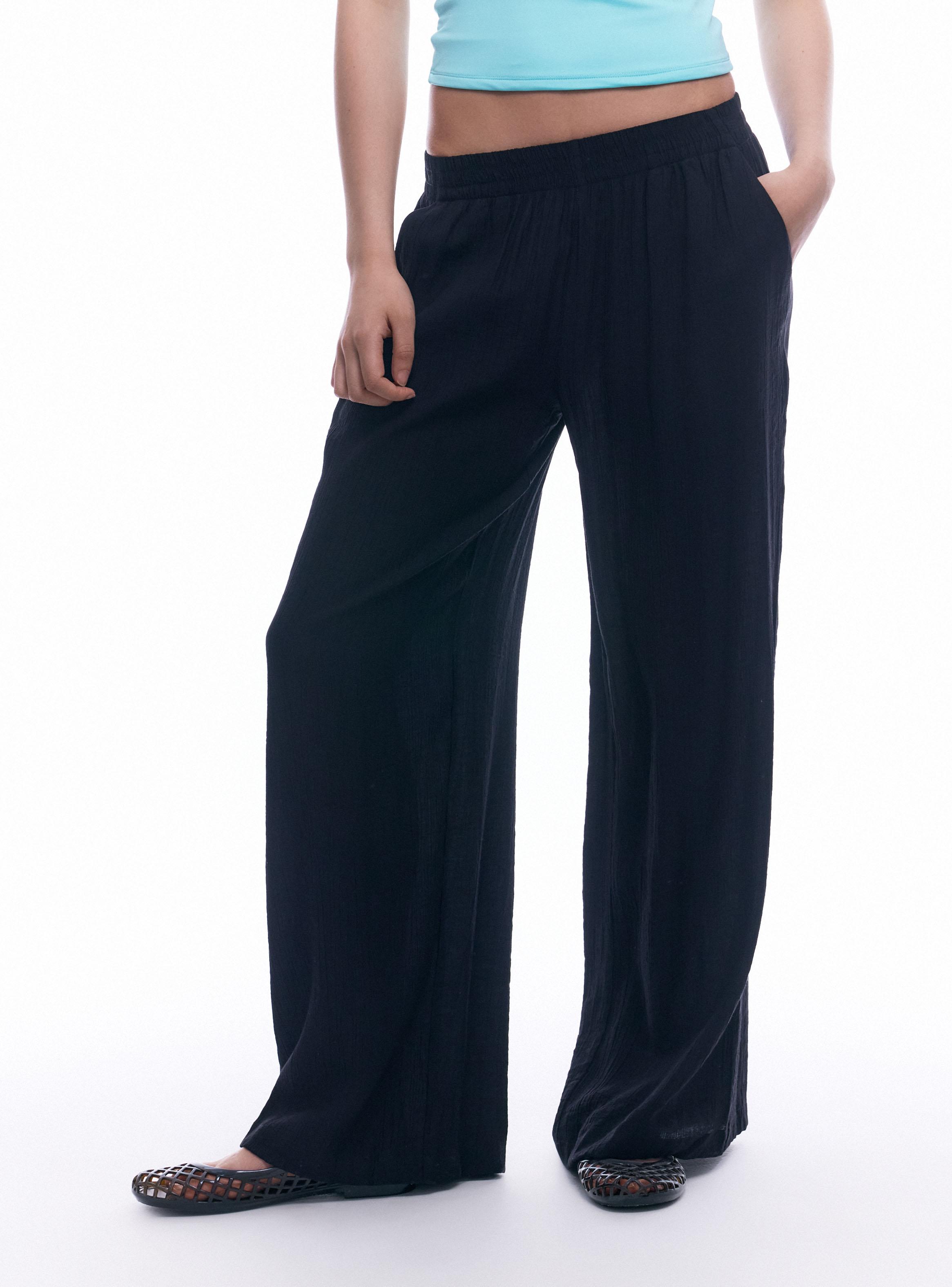 Pantalón Tiro Medio Pretina Elasticada Wide Leg-0