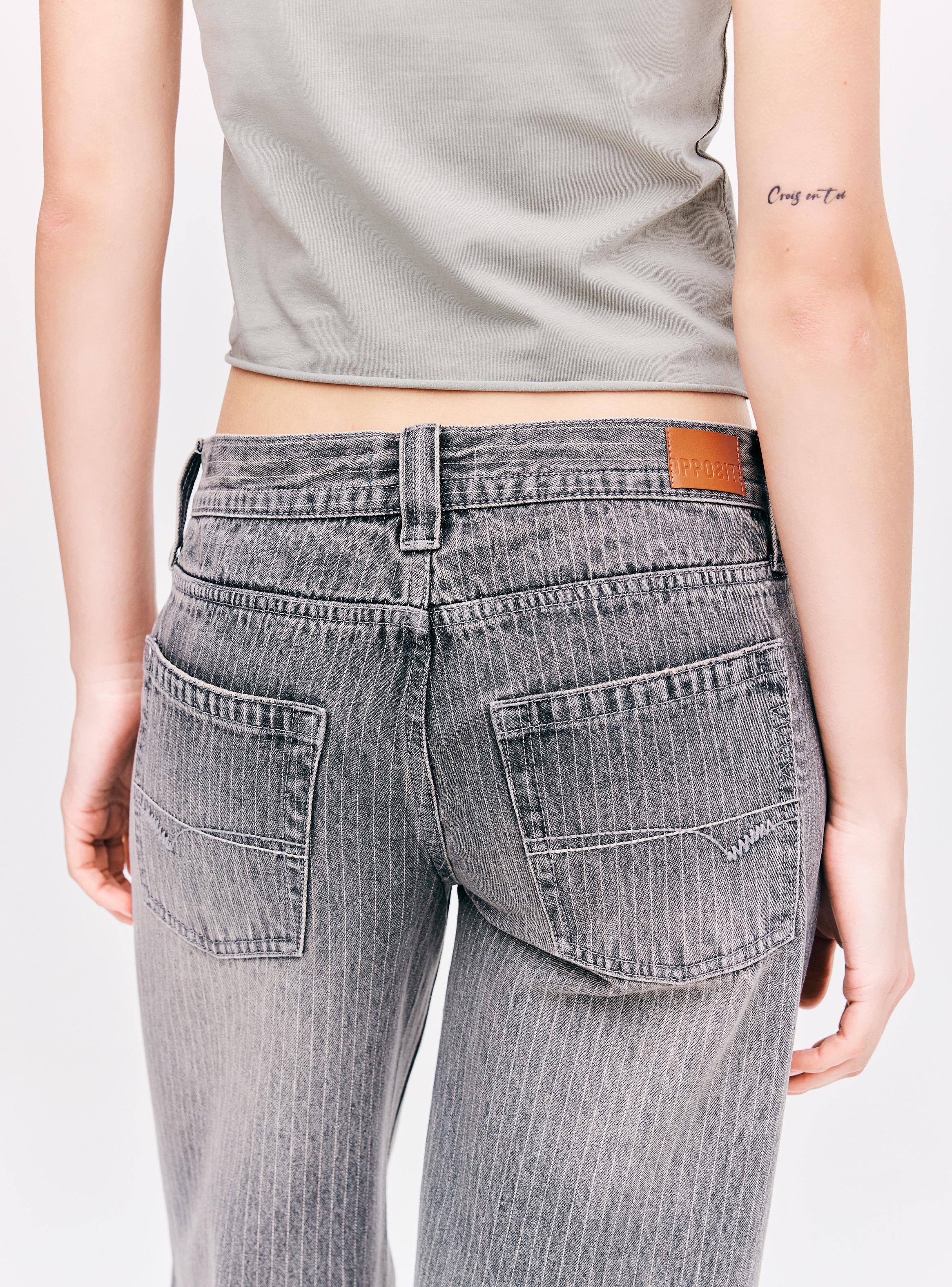 Jeans Wide Leg Medio con Desgaste Vintage y Raya Diplomática-3
