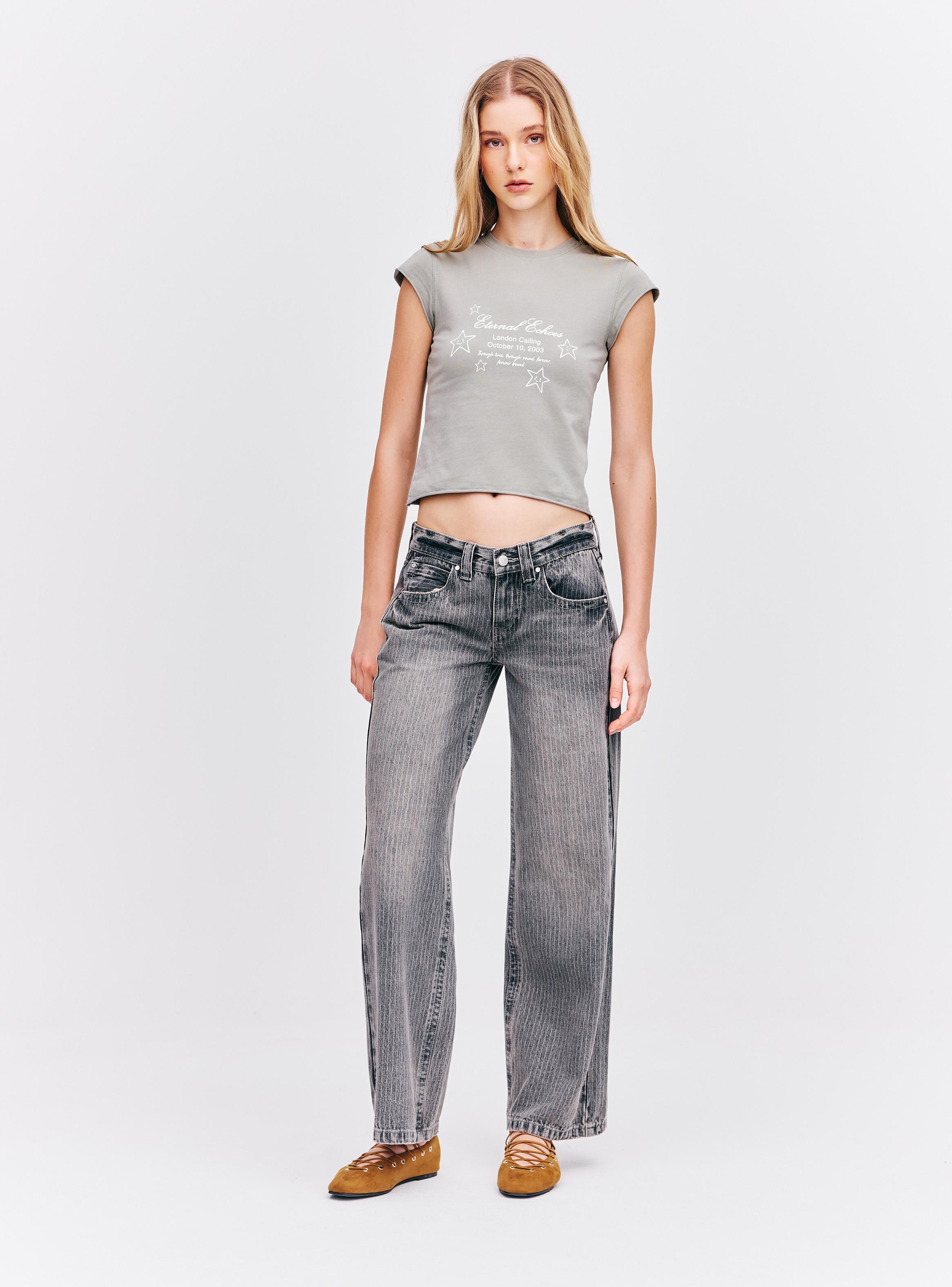 Jeans Wide Leg Medio con Desgaste Vintage y Raya Diplomática-4