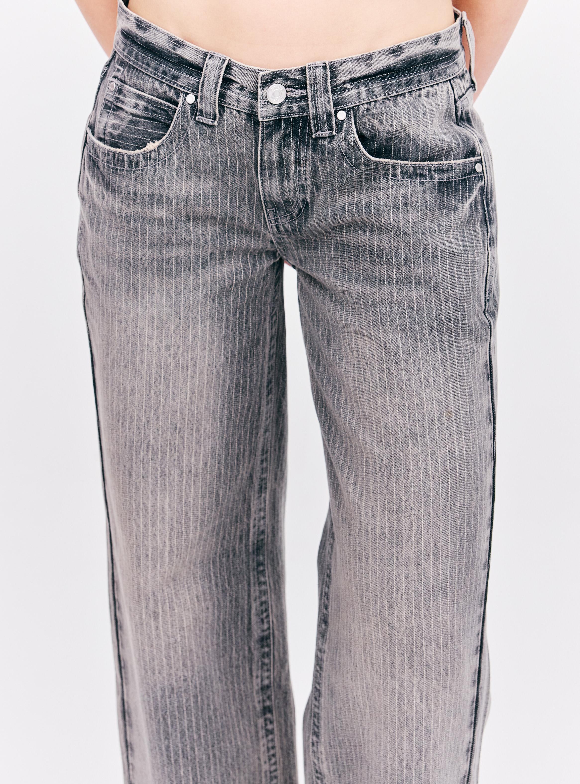 Jeans Wide Leg Medio con Desgaste Vintage y Raya Diplomática-2