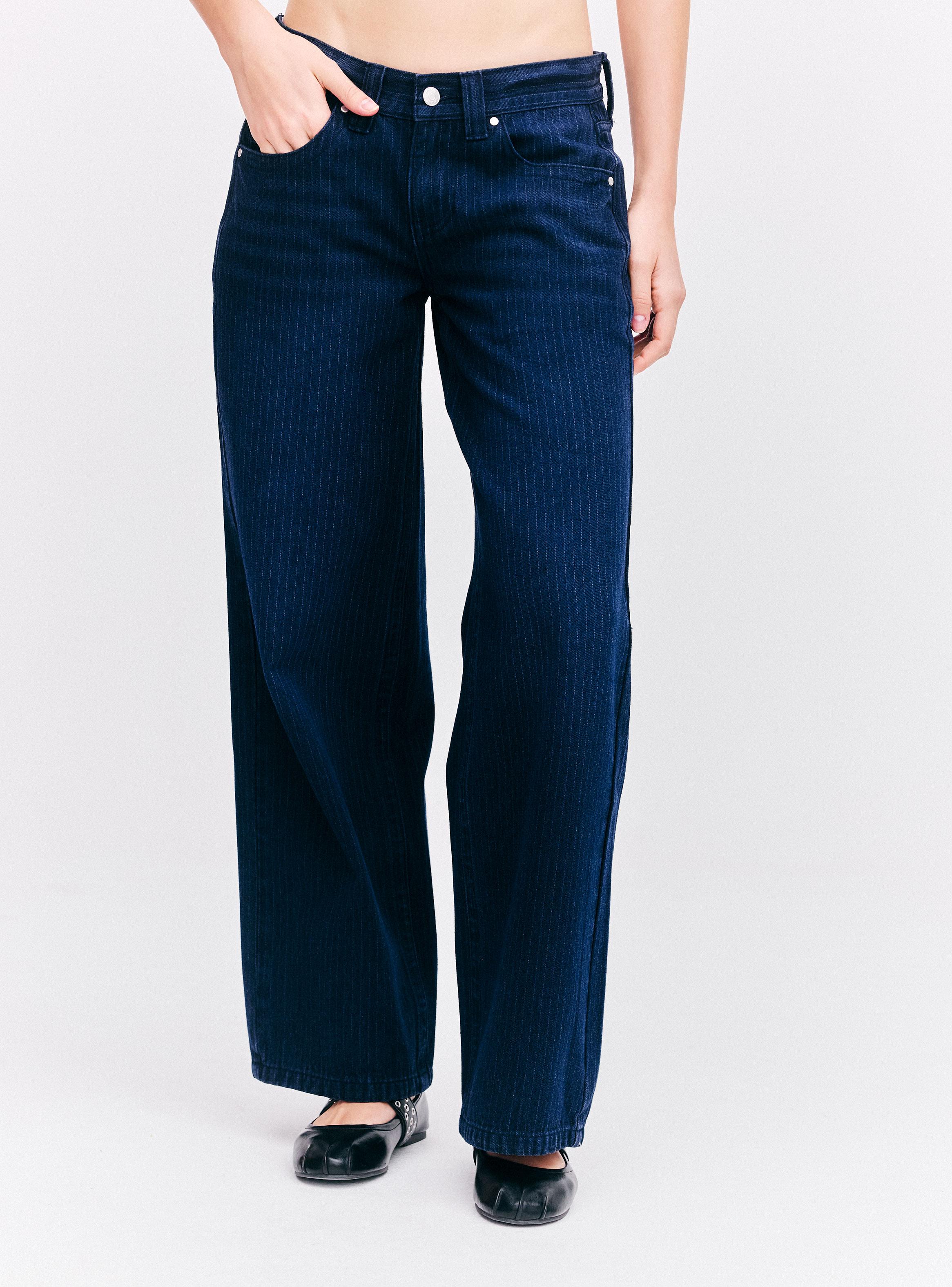 Jeans Wide Leg Medio con Desgaste Vintage y Raya Diplomática-0
