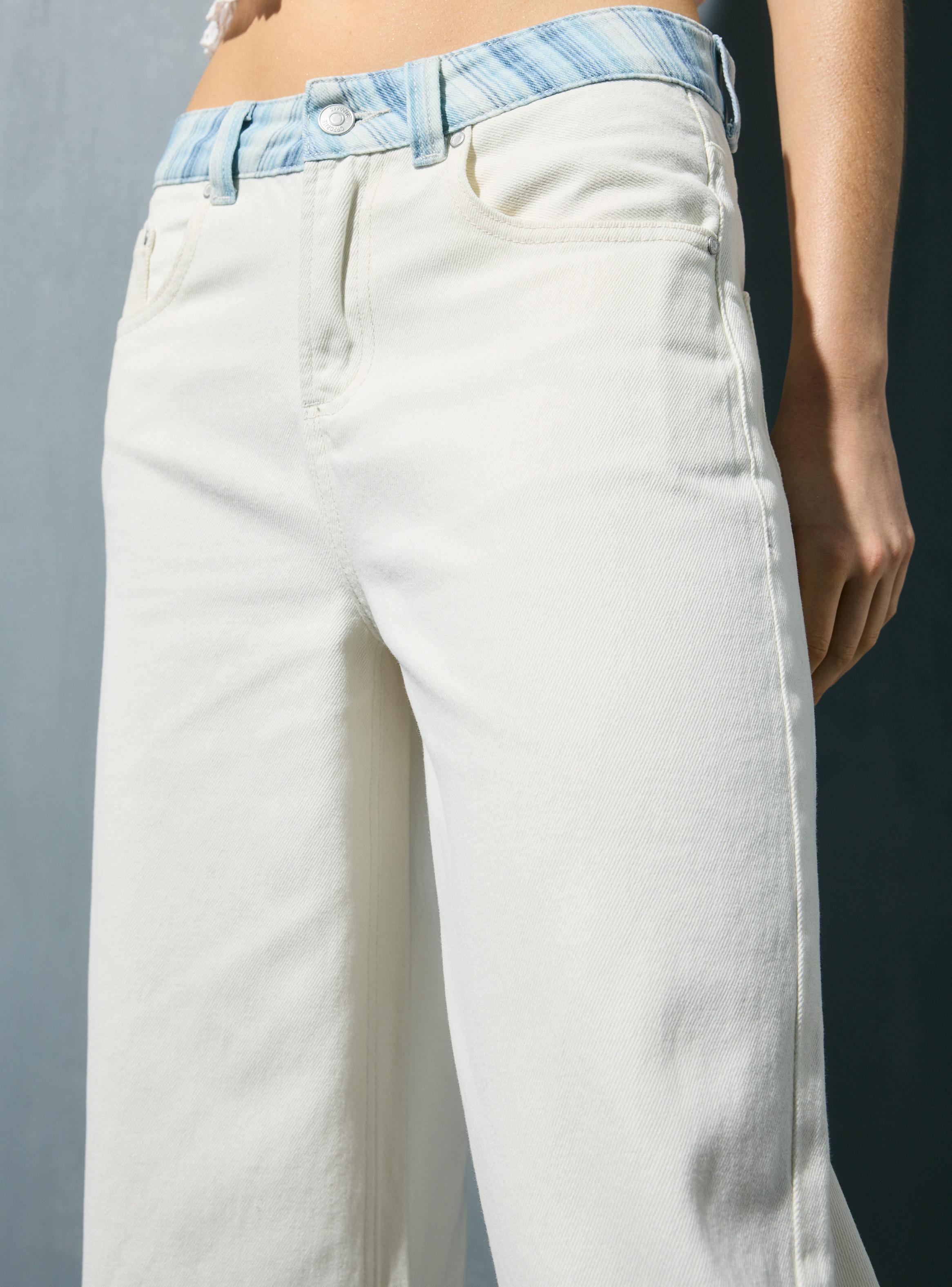 Jeans con Tiro Medio con Dobladillo y Cintura Estampada-2