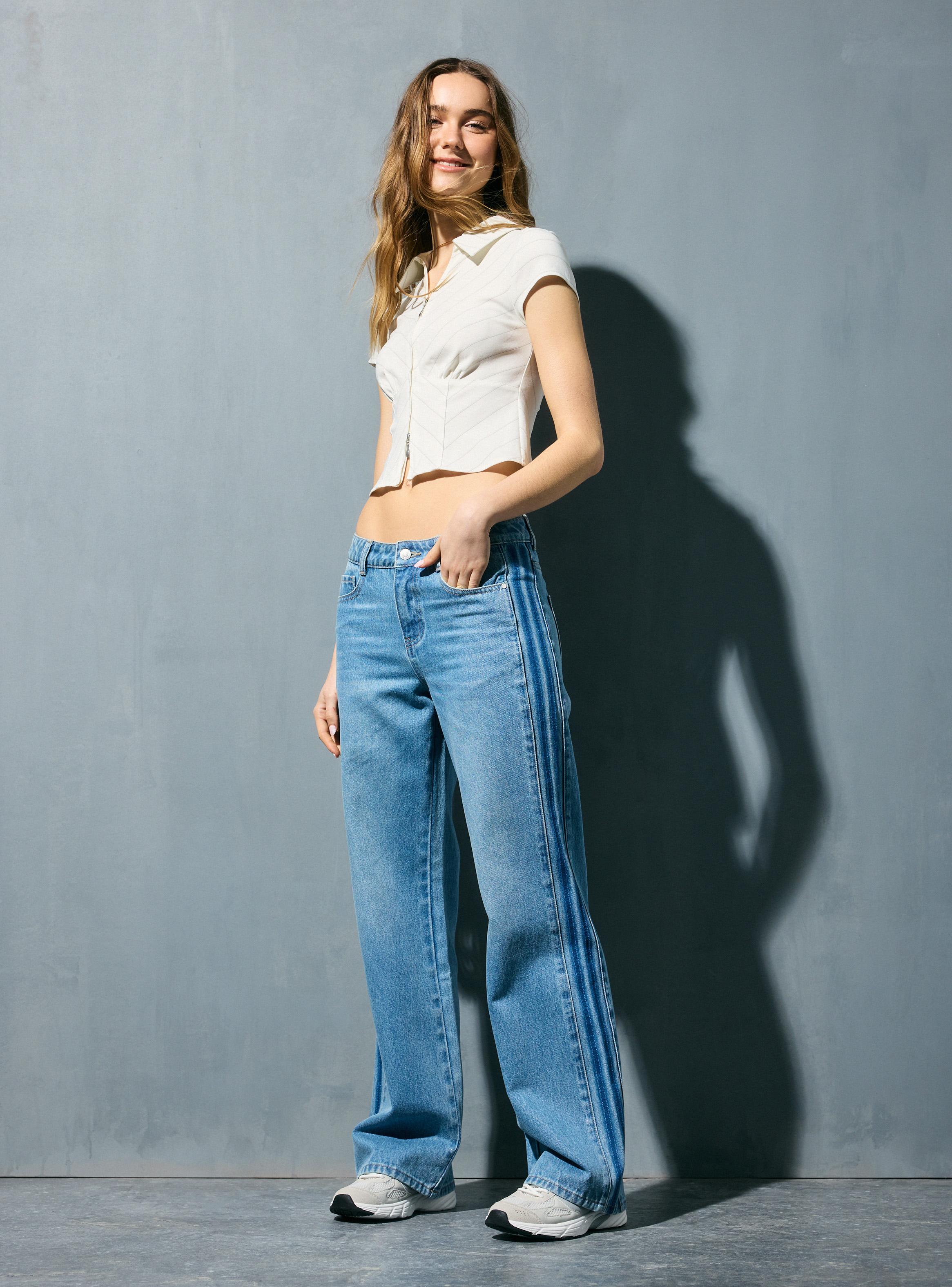 Jeans Wide Leg Alto con Lavado Claro-4