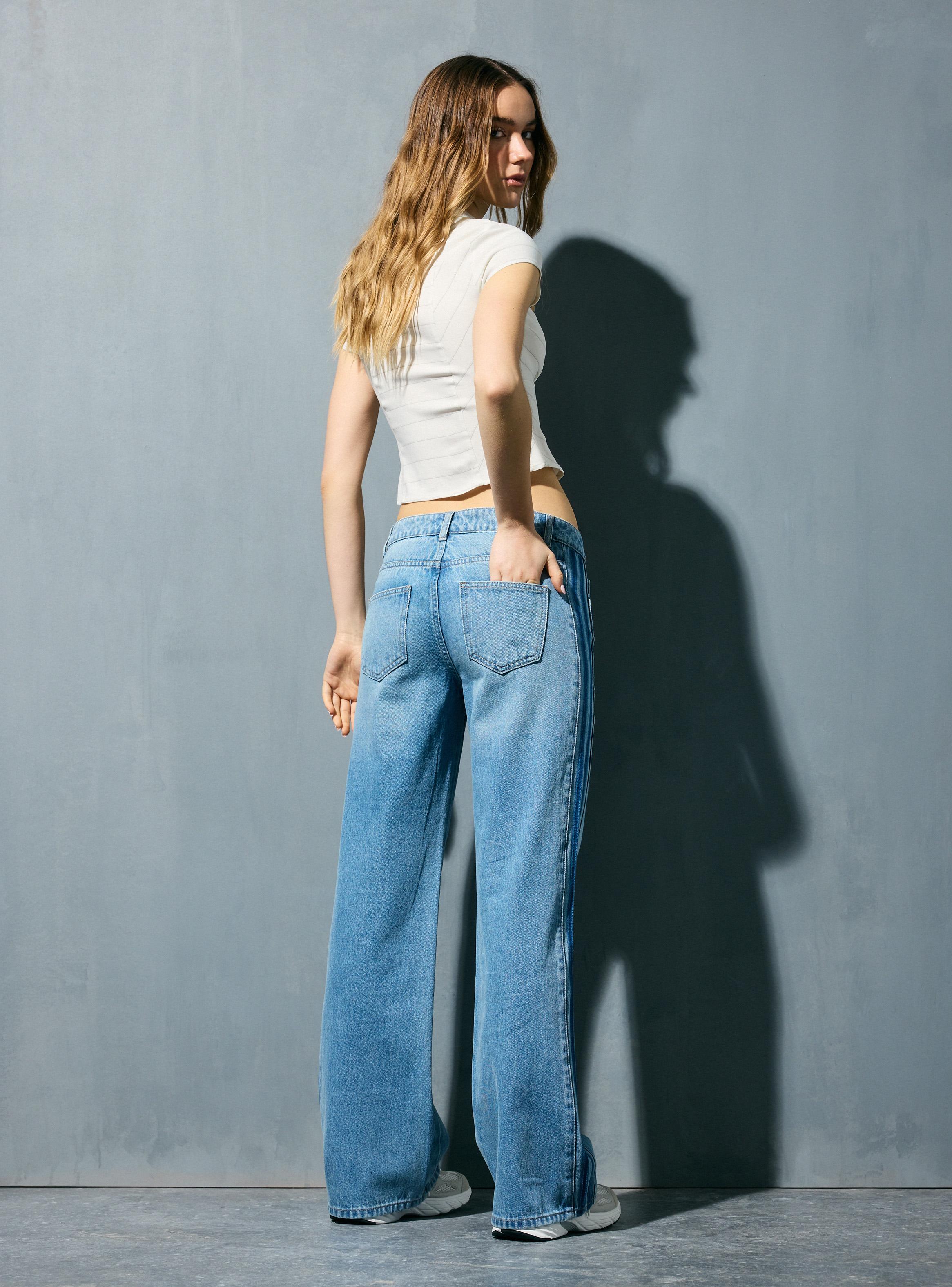 Jeans Wide Leg Alto con Lavado Claro-5