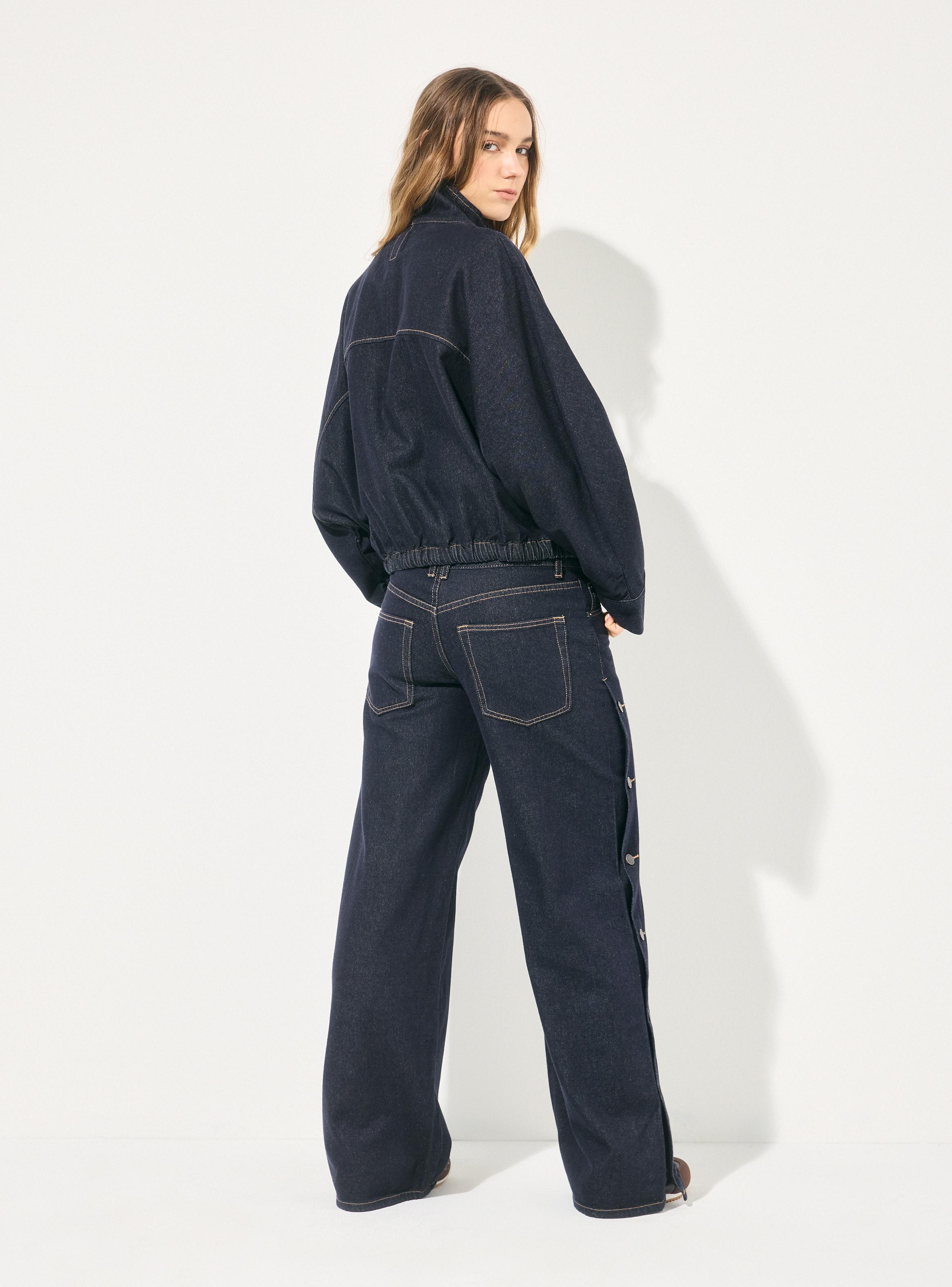 Chaqueta Denim Oversize Cuello Alto Ajuste en Cintura-5