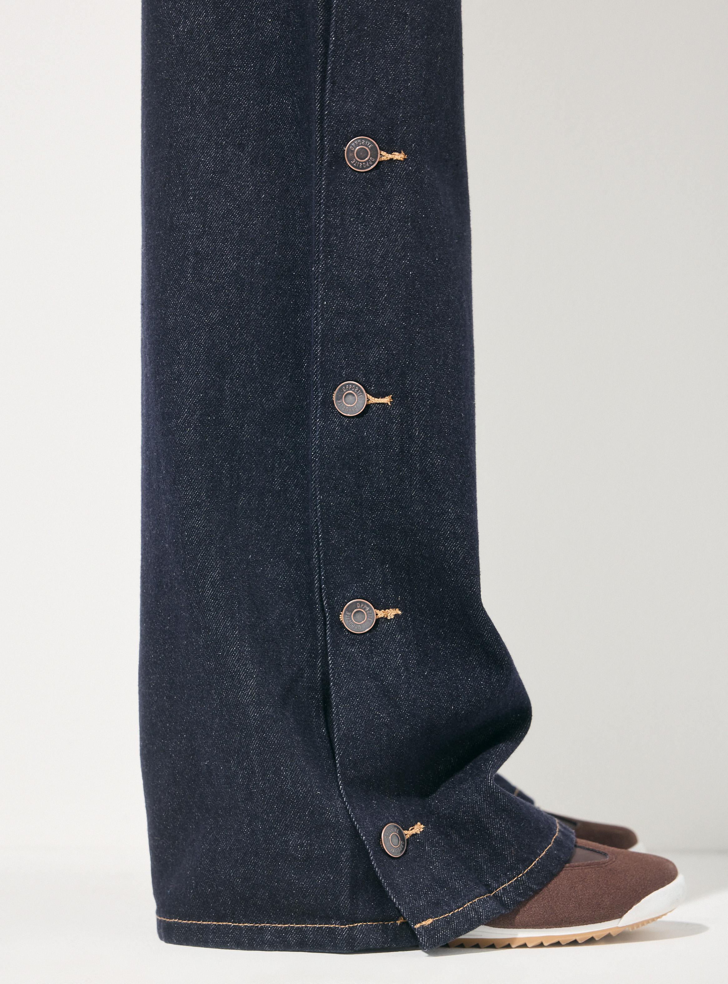 Jeans Wide Leg Alto con Botones Laterales-3