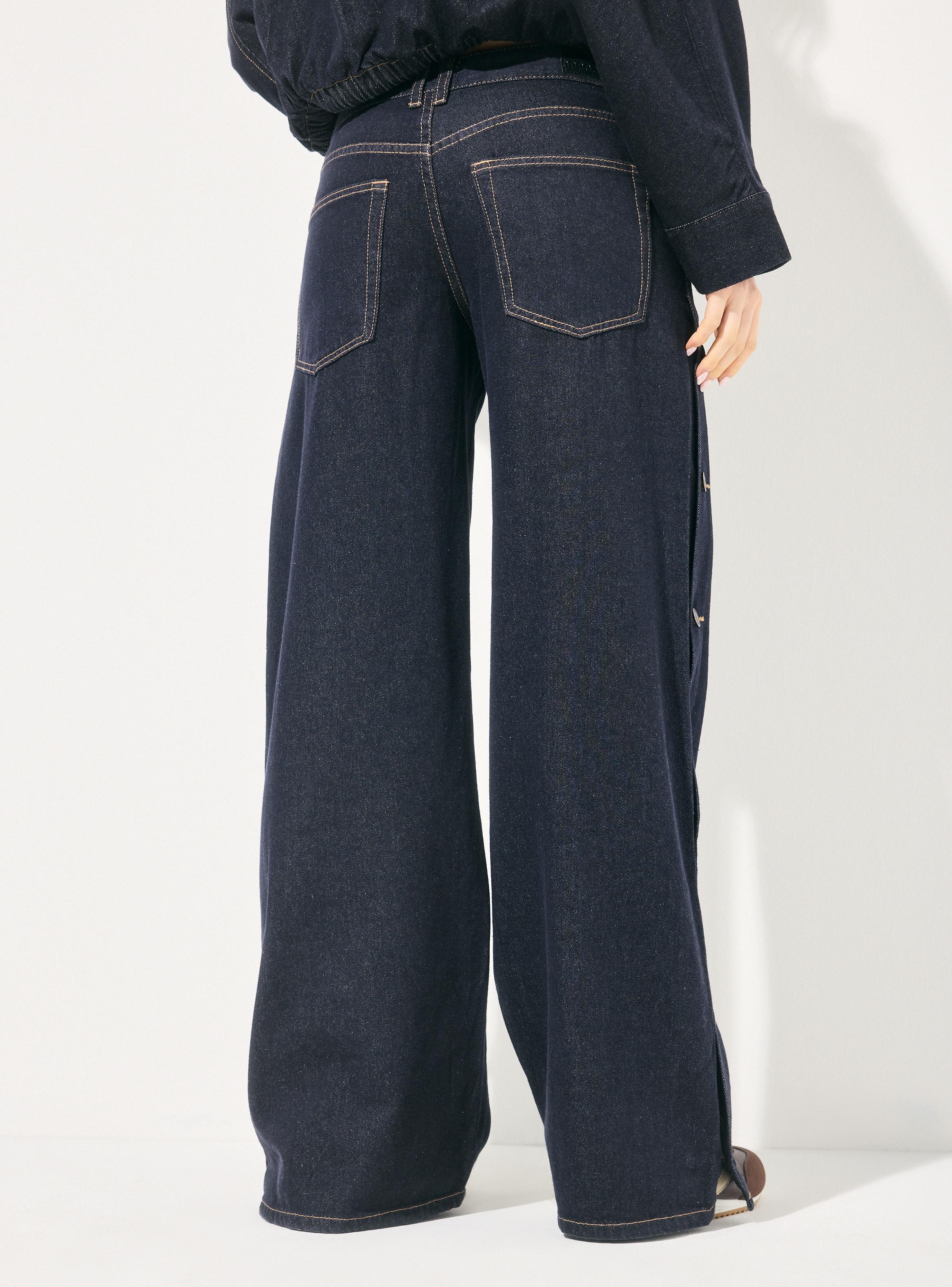Jeans Wide Leg Alto con Botones Laterales-1