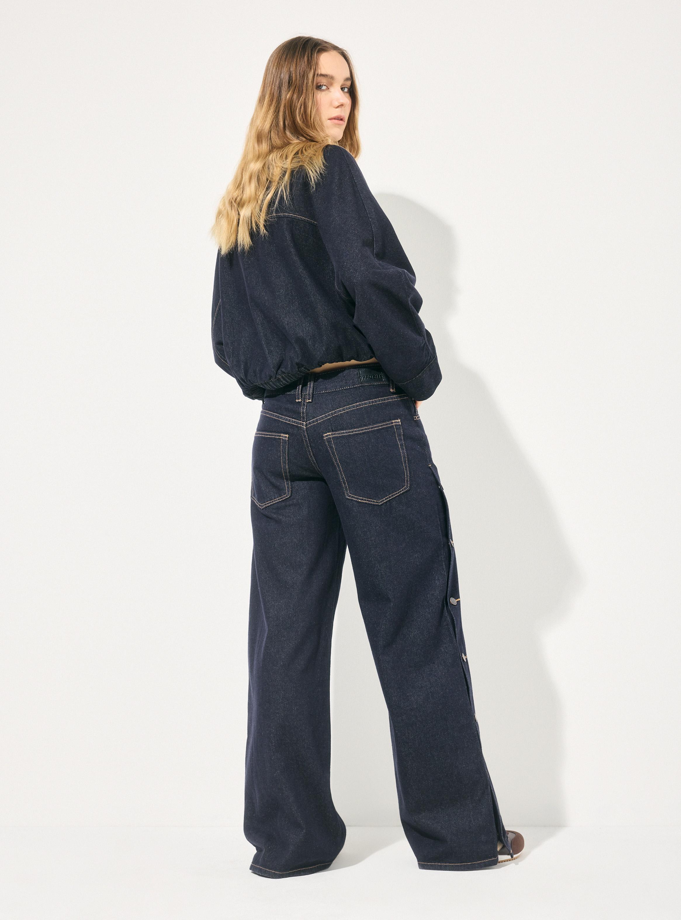 Jeans Wide Leg Alto con Botones Laterales-5