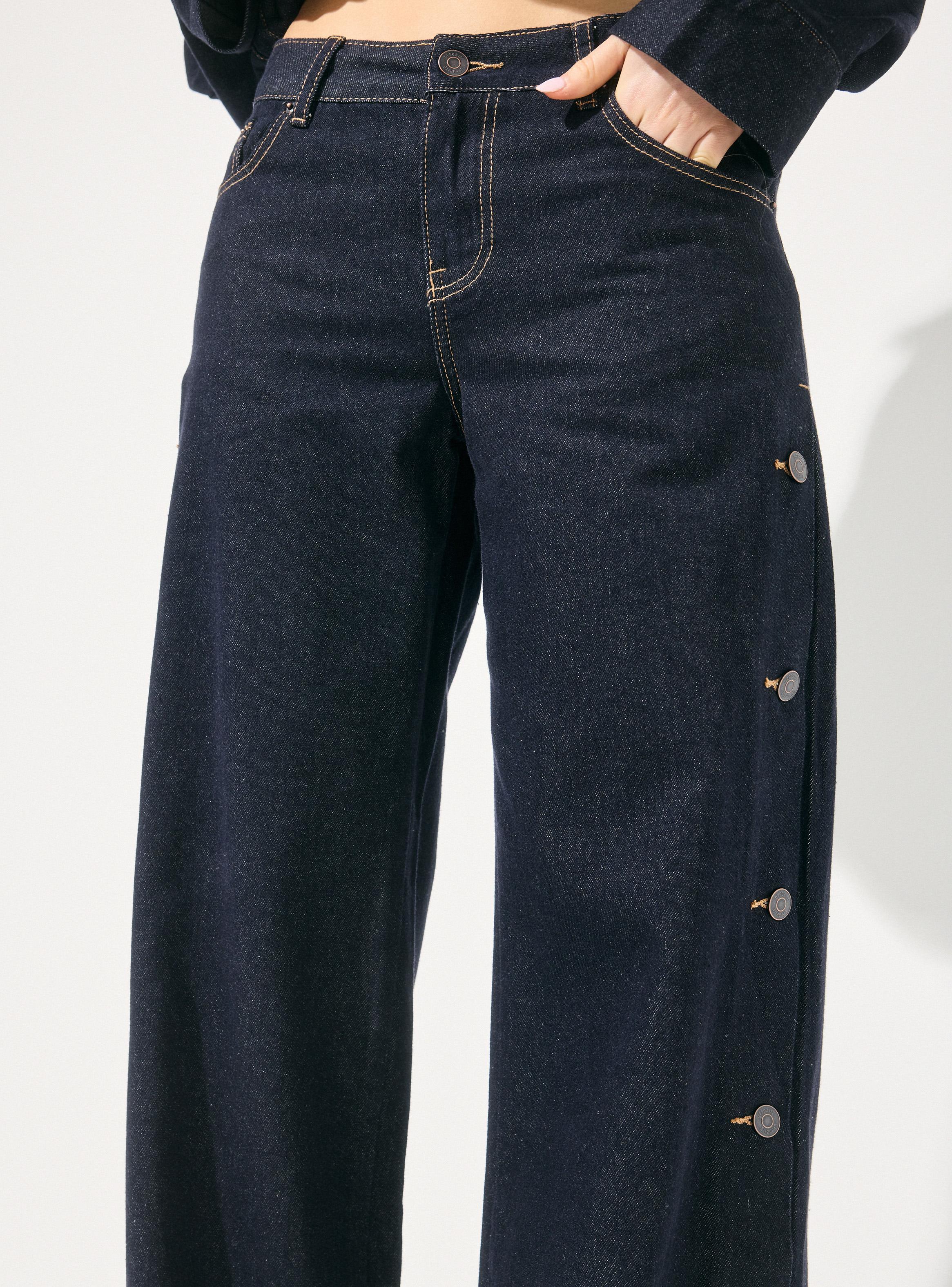 Jeans Wide Leg Alto con Botones Laterales-2