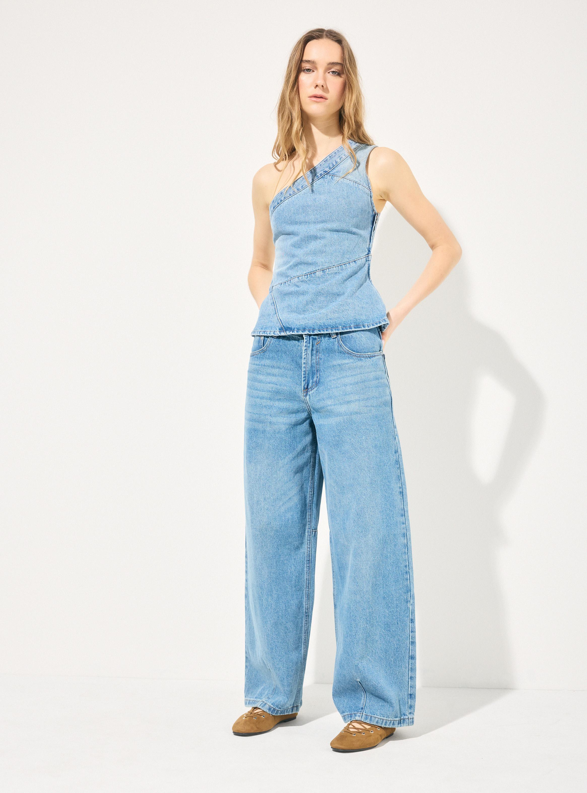 Jeans Wide Leg Alto con Estampado Trasero-4