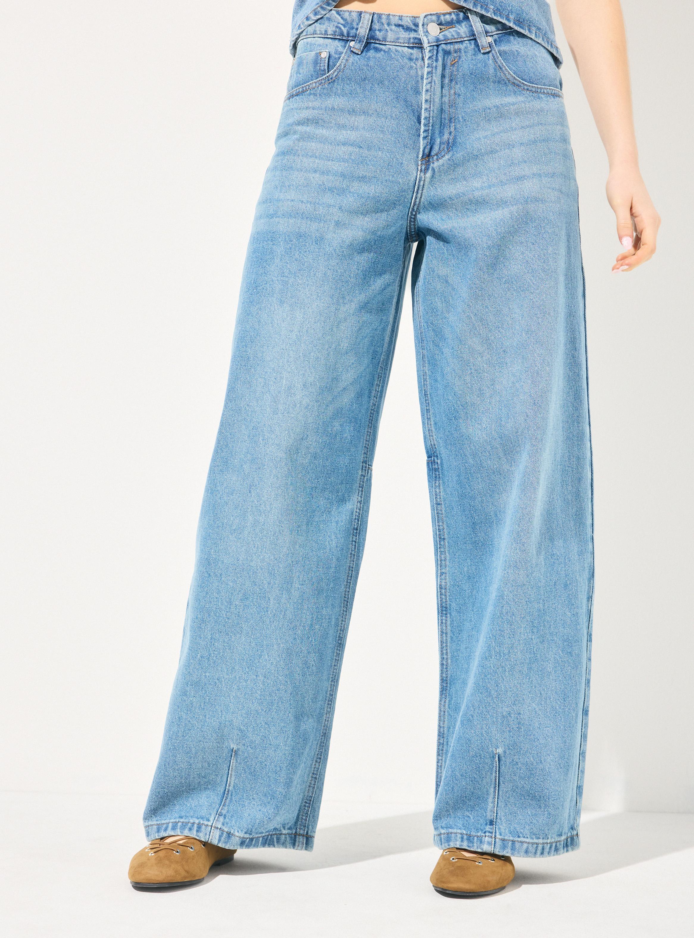 Jeans Wide Leg Alto con Estampado Trasero-0