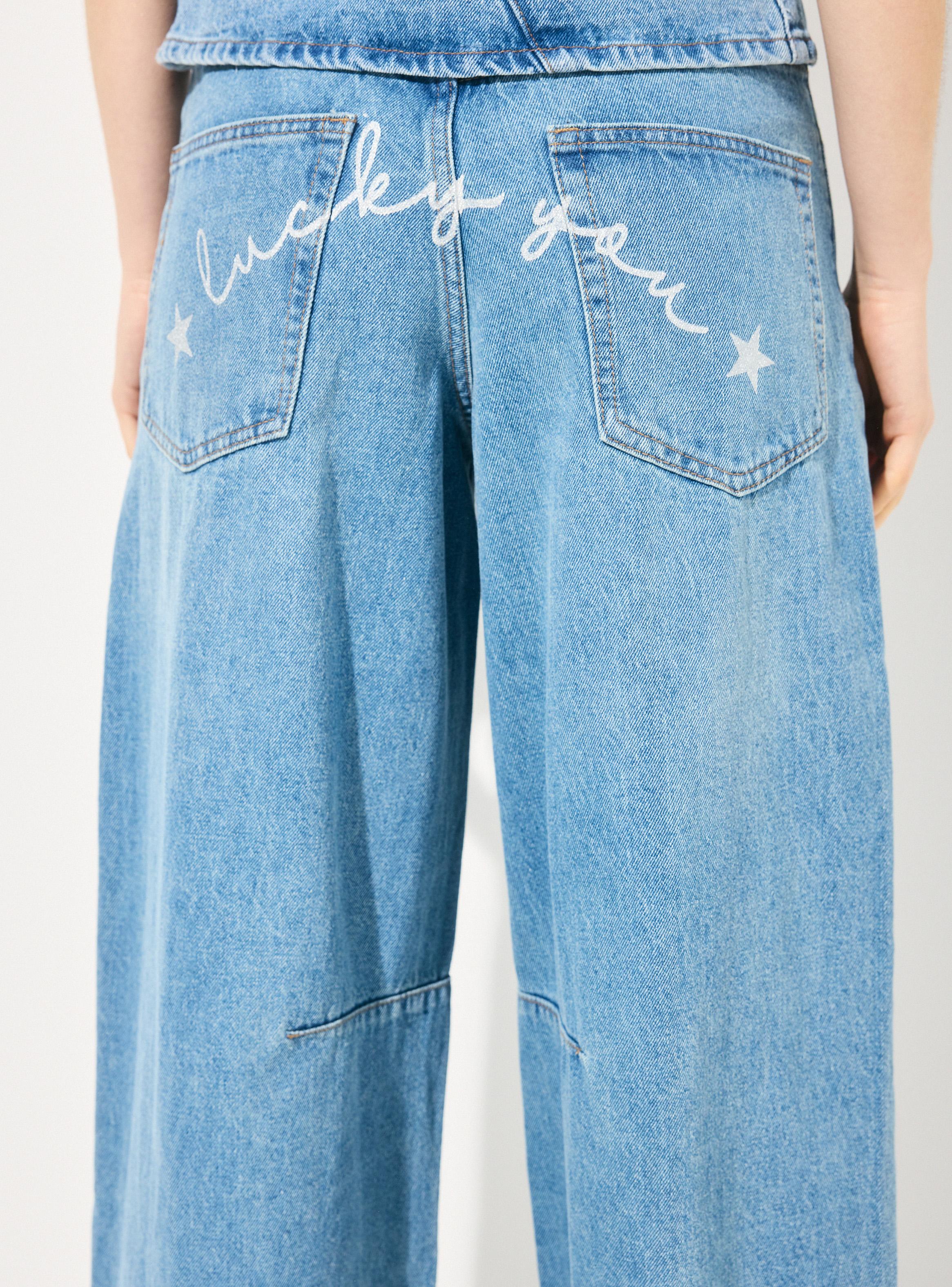 Jeans Wide Leg Alto con Estampado Trasero-3
