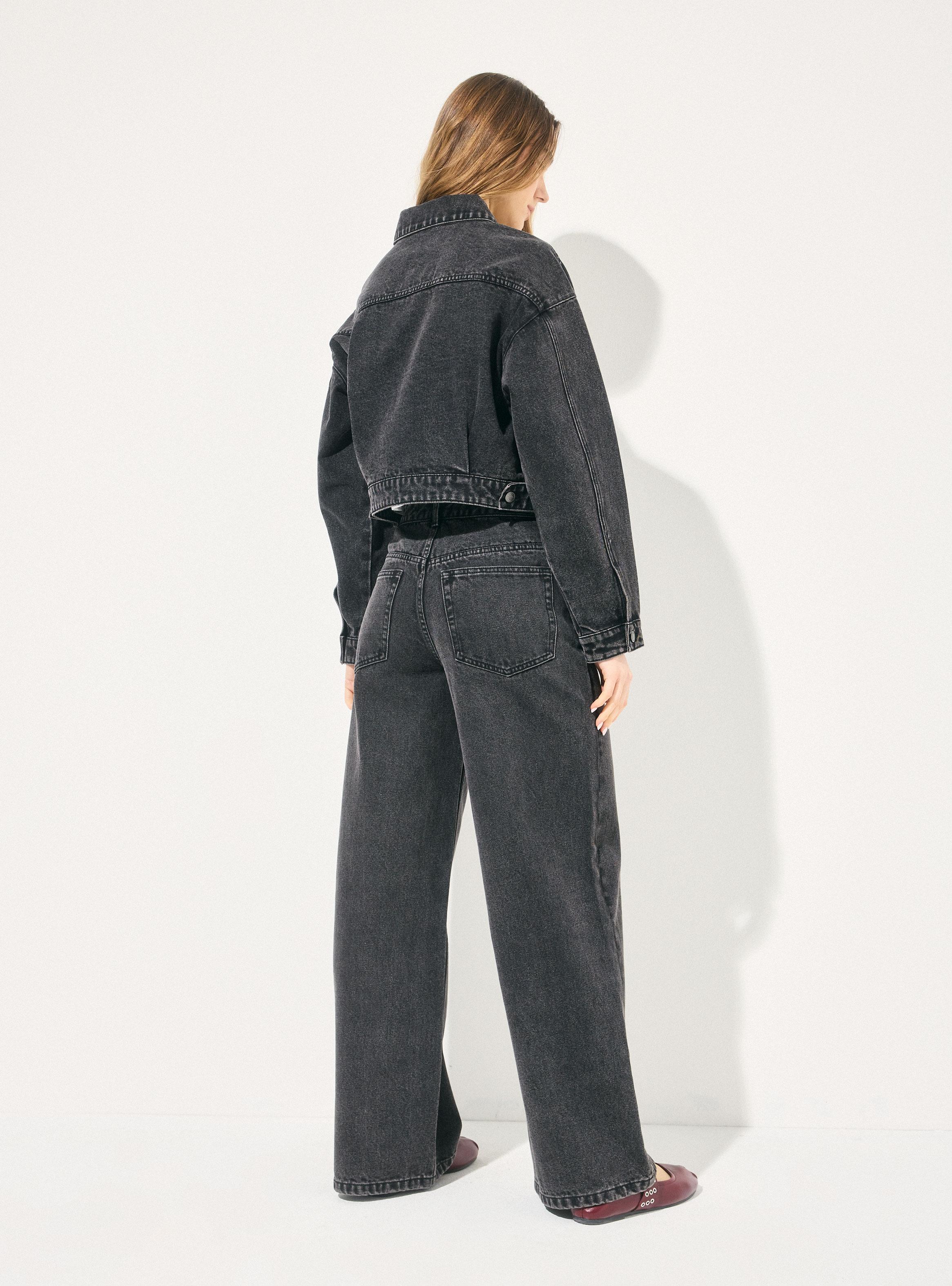 Jeans Wide Leg Medio con Lavado Vintage-5