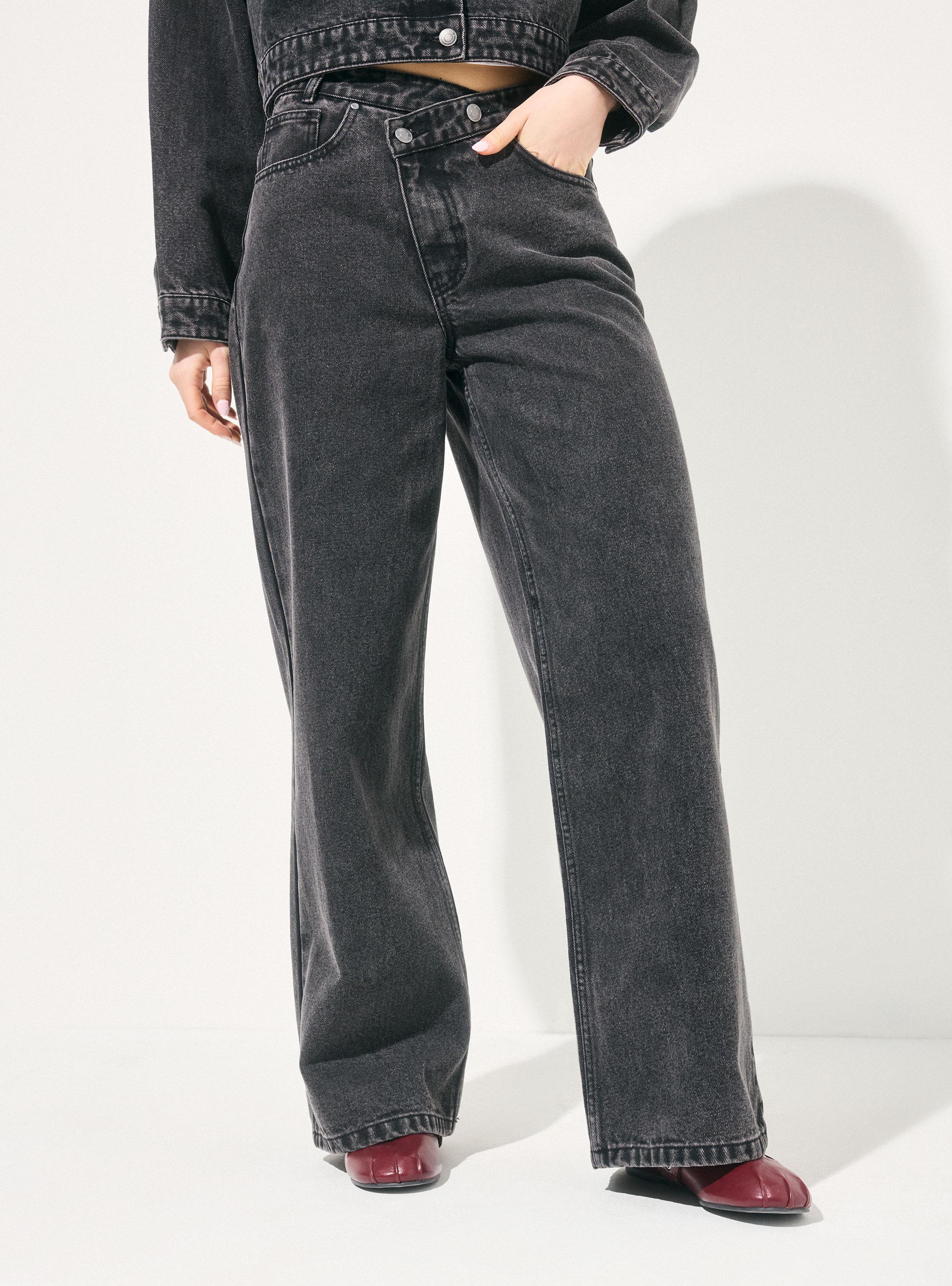 Jeans Wide Leg Medio con Lavado Vintage-0
