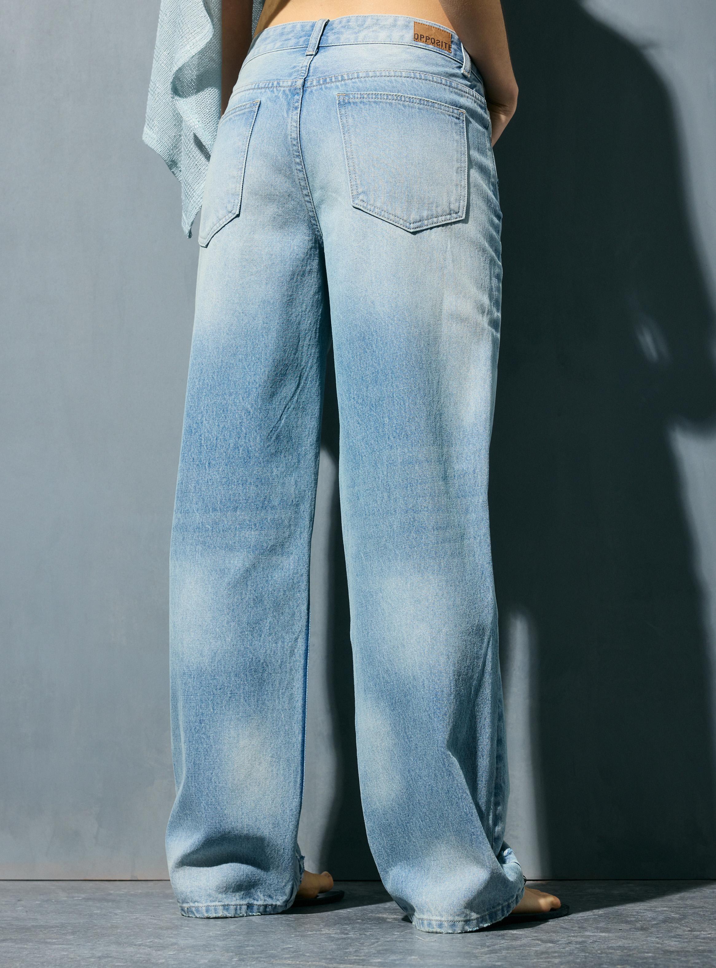 Jeans Straight Tiro Medio con Roturas-1